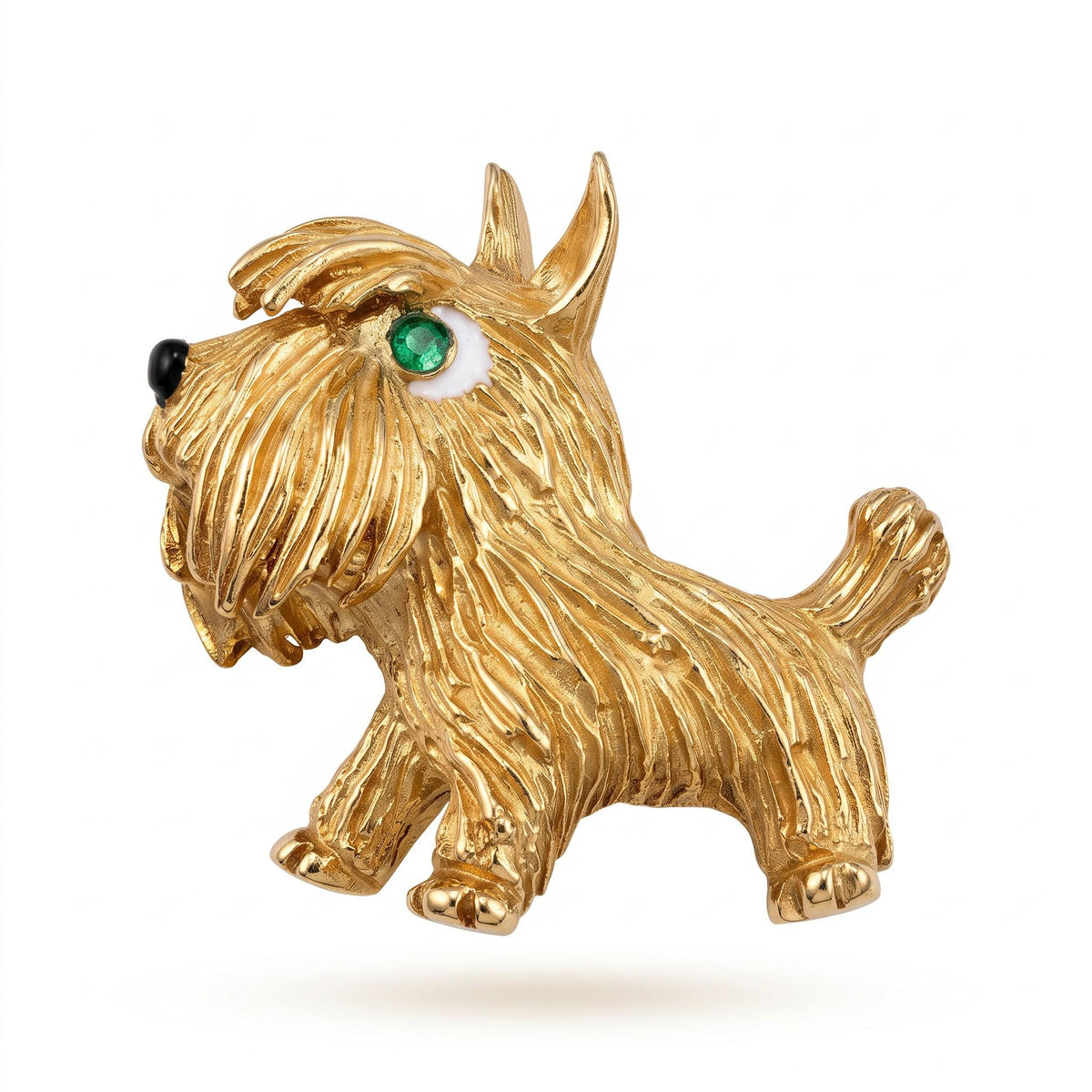 French 18K Gold and Enamel Dog Brooch