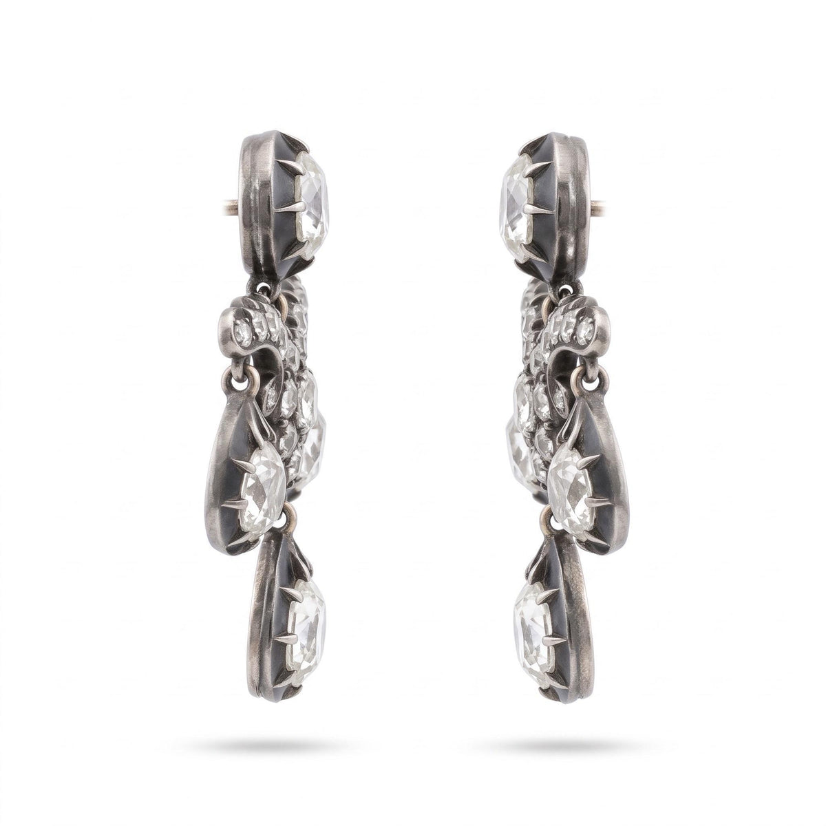 Victorian Old Mine Cut Diamond Silver Topped Gold Chandelier Earrings
