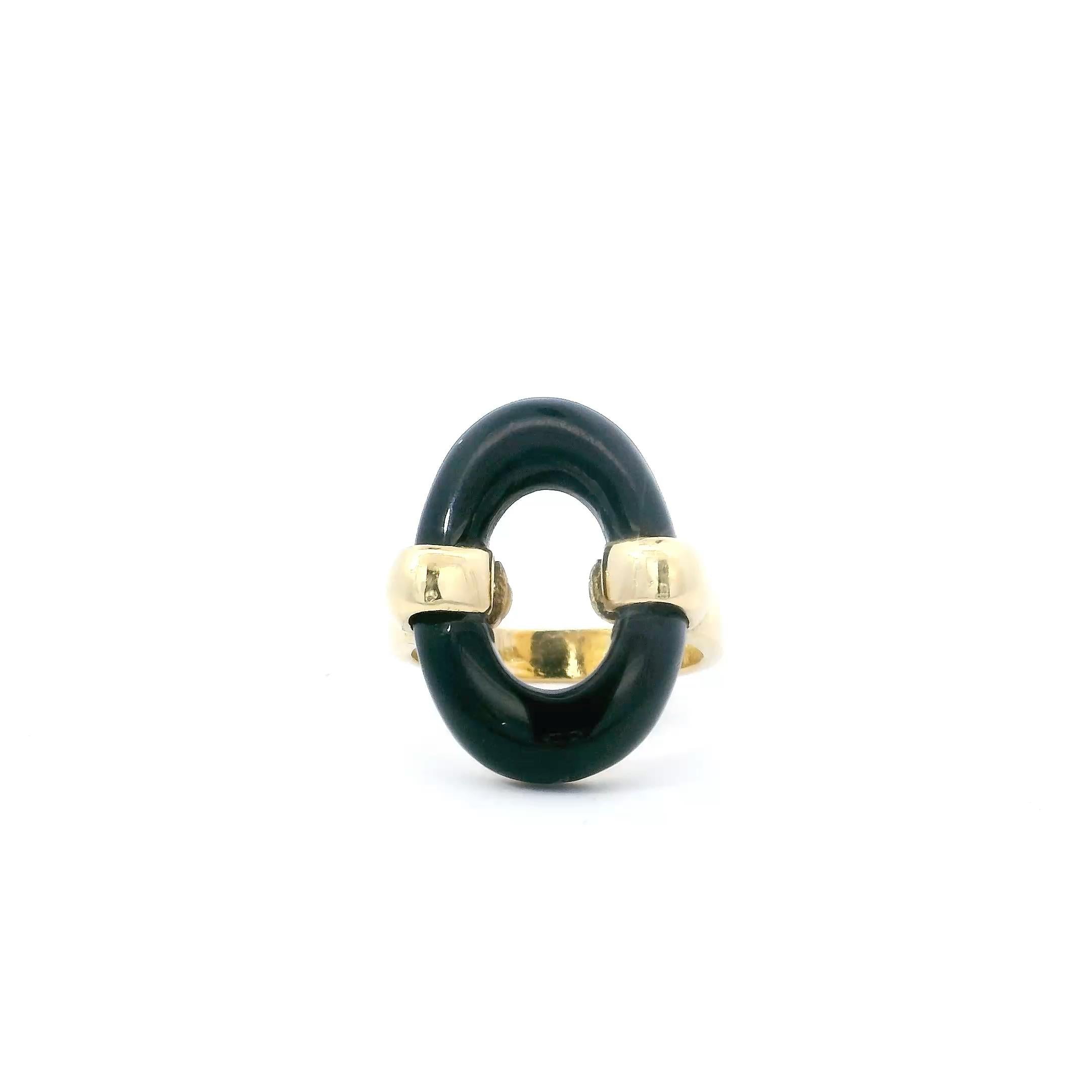 18k Yellow Gold Oval Onyx Ring by Cartier