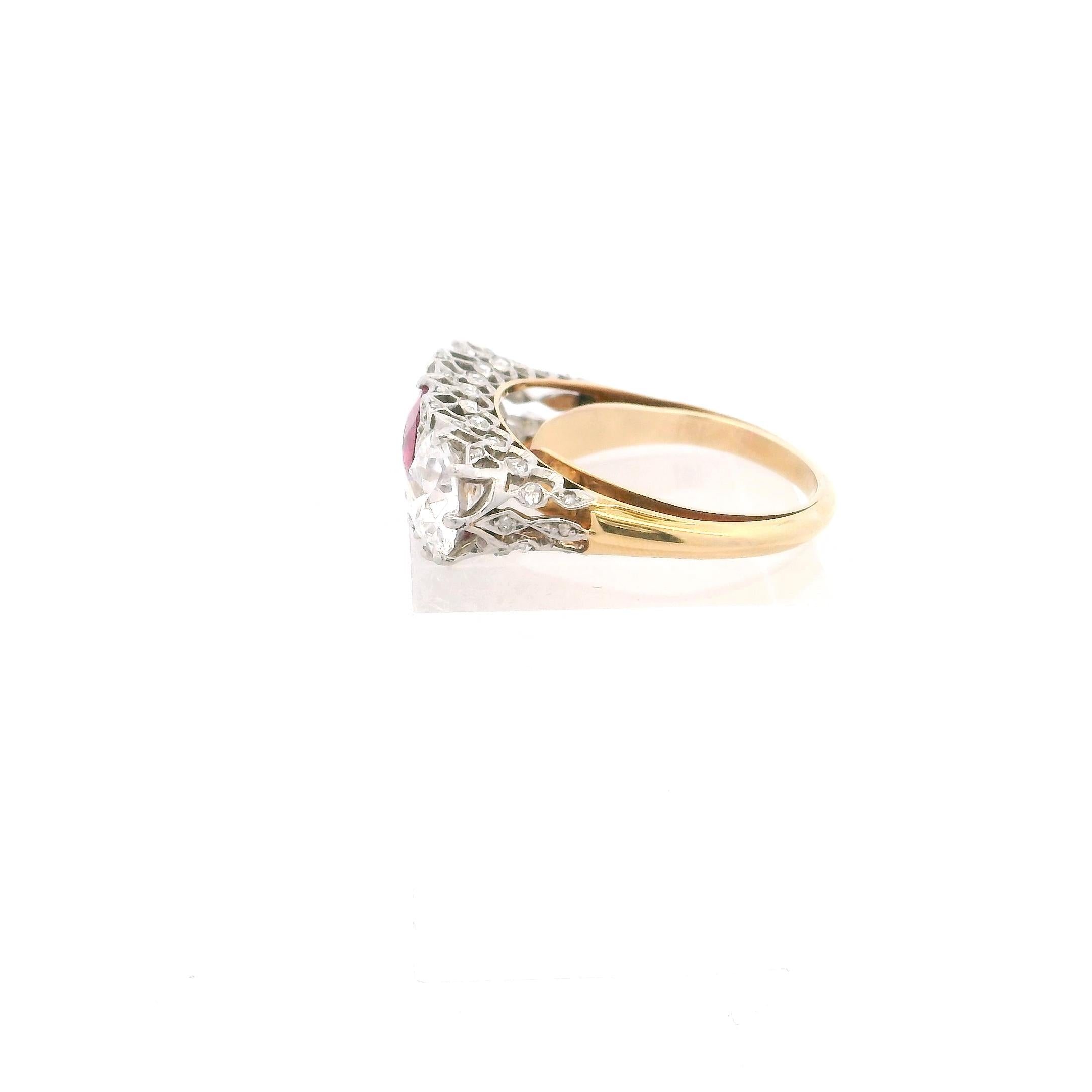 Burma No Heat Ruby and Diamond Three-Stone Ring by Marcus & Co.