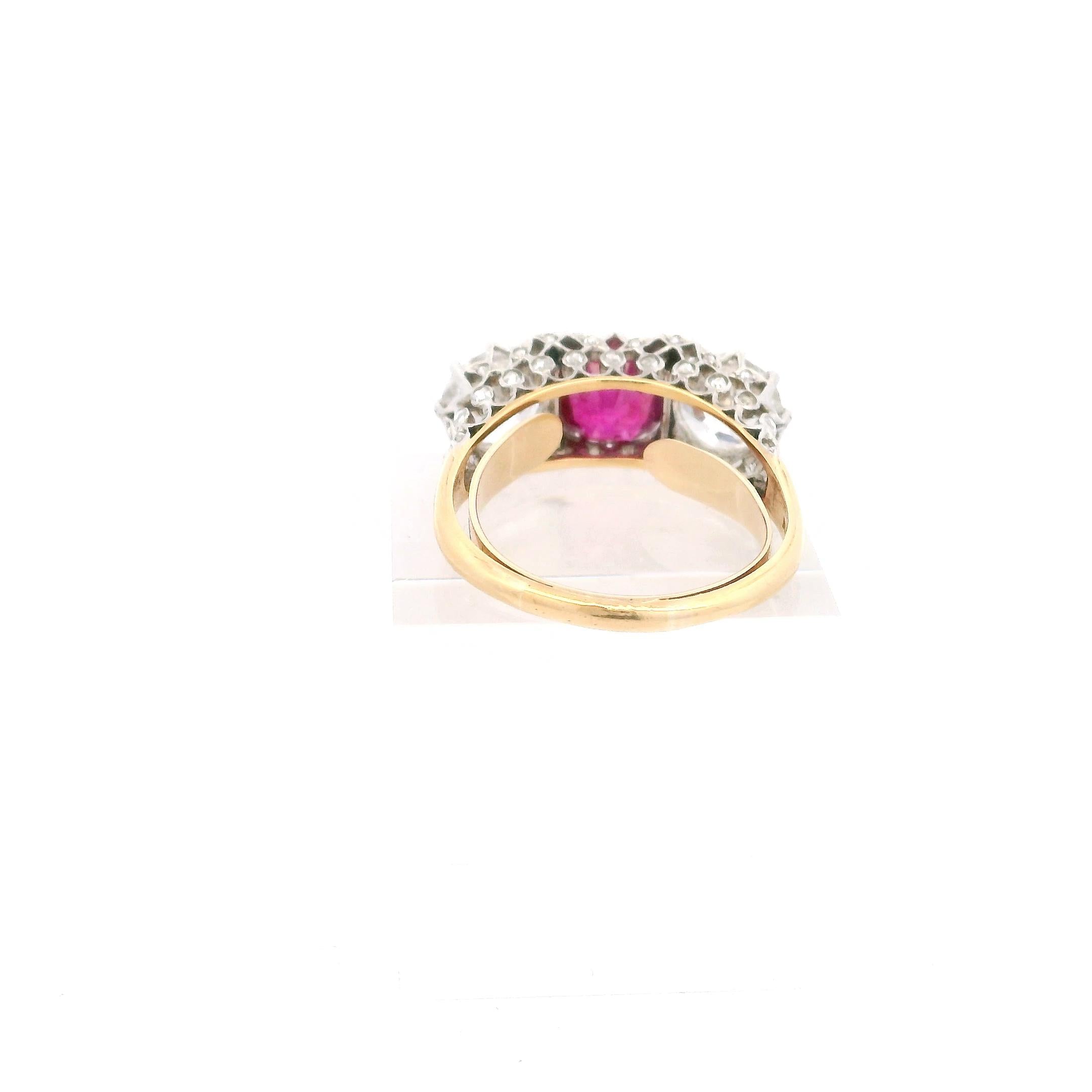 Burma No Heat Ruby and Diamond Three-Stone Ring by Marcus & Co.