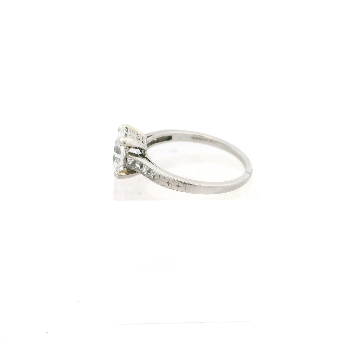 Edwardian Tiffany & Co Step-Cut Diamond Platinum Ring