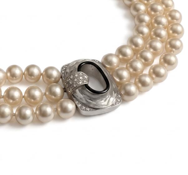David Webb Pearl, Diamond, Onyx & Rock Crystal Necklace