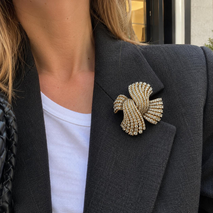 David Webb Diamond Cross Brooch in 18K Yellow Gold, 1960s, second view