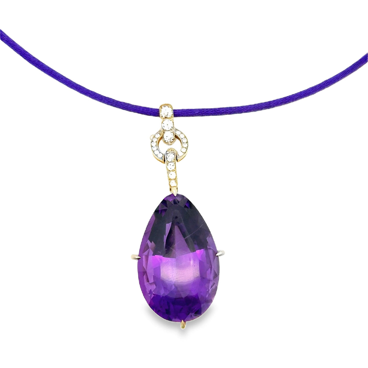 18k Yellow Gold and Platinum Amethyst Pendant, view 3