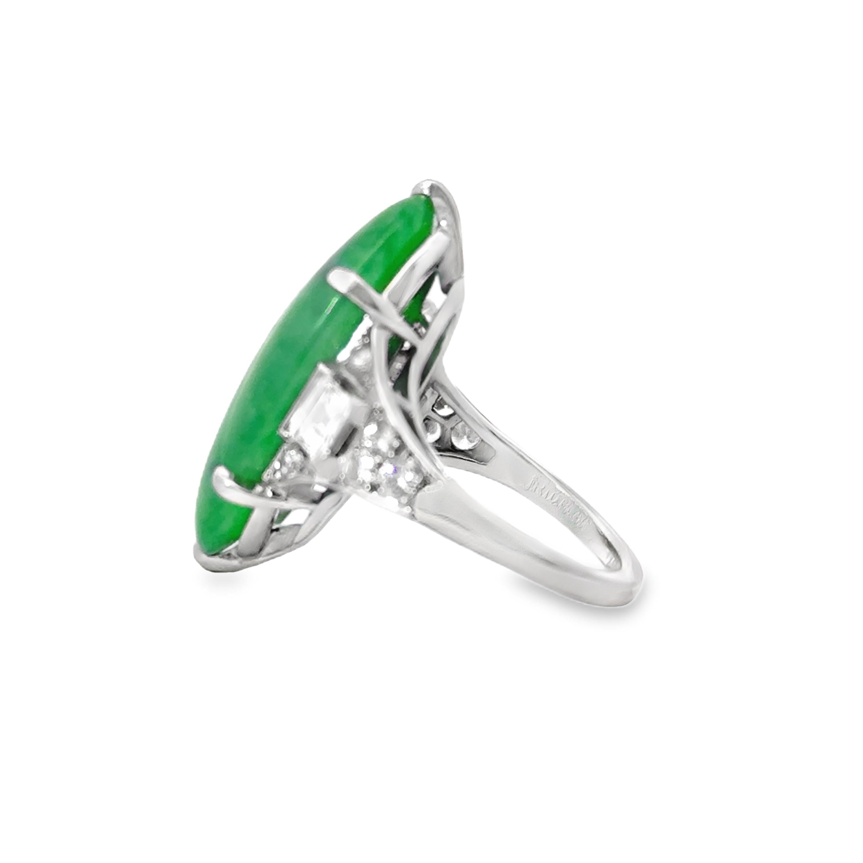 J.E. Caldwell Art Deco Jade And Diamond Ring, circa 1925  Serial No. F20539