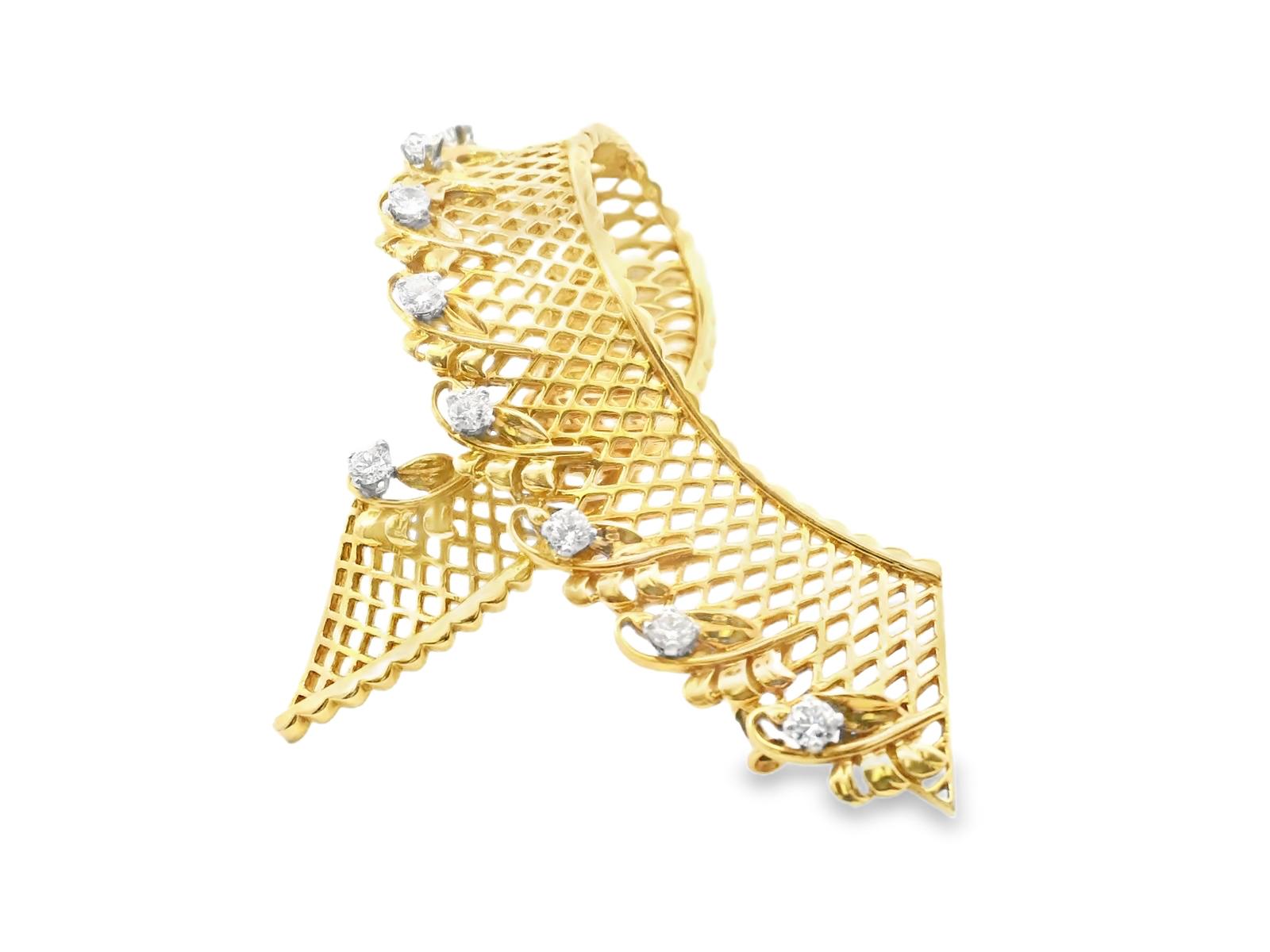 18k Yellow Gold  French 1940s Bow Gold & Diamond  Pin