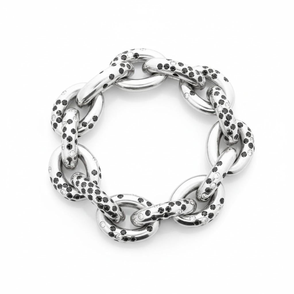 Contemporary White Gold and Sapphire Link Bracelet