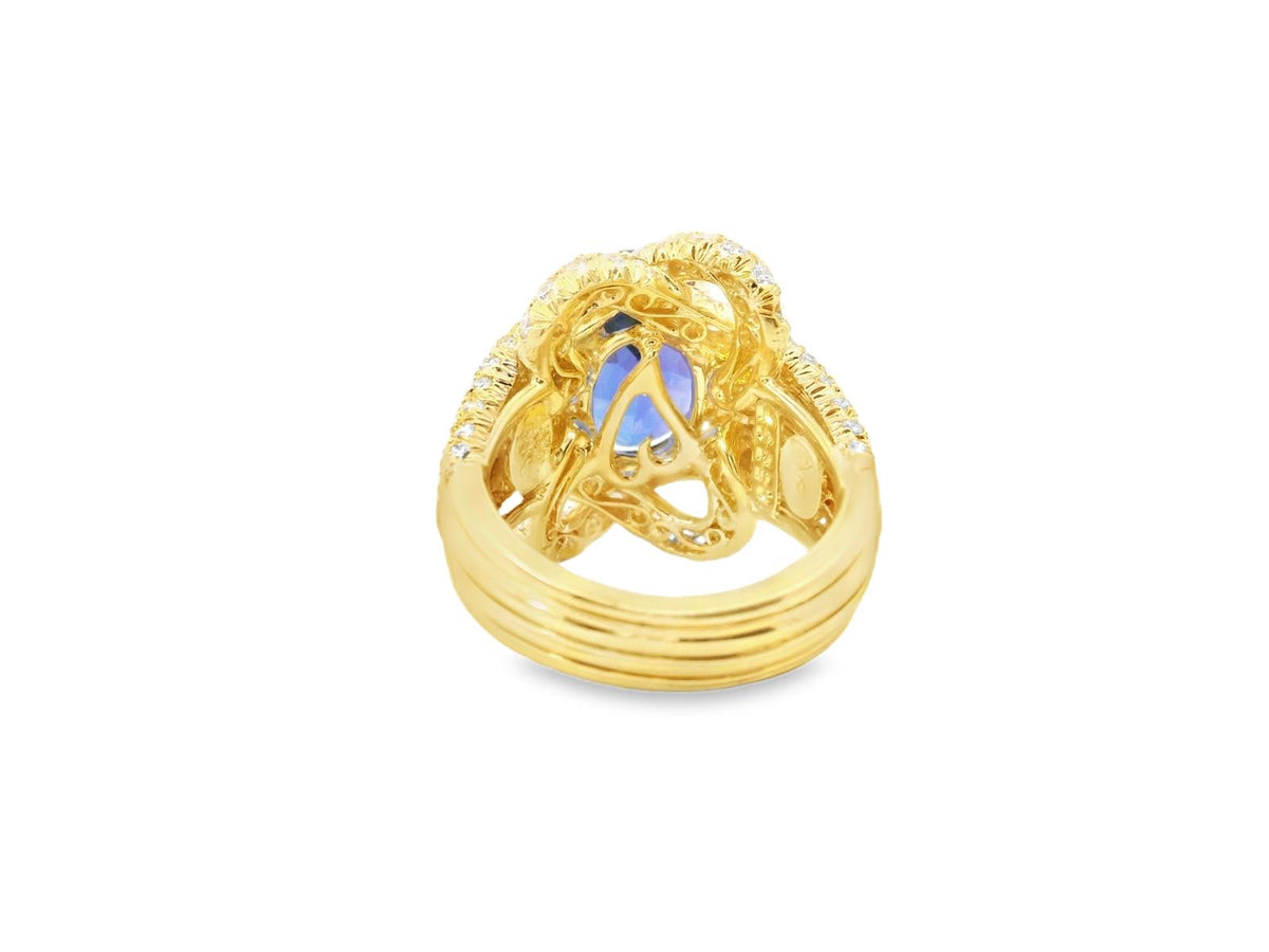 Henry Dunay Tanzanite and Diamond Ring in 18K Yellow Gold, 1980, view 4