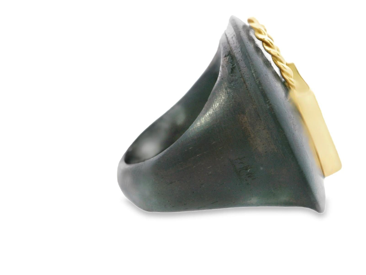 American Petrified Wood Ring in 14K Yellow Gold, 1960s, view 4