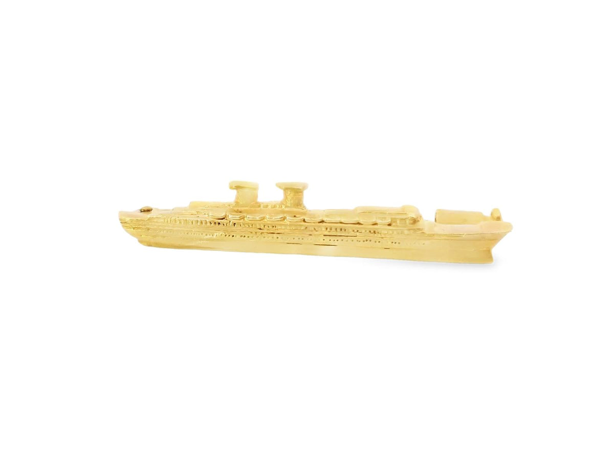 Art Nouveau Boat Brooch in 18K Yellow Gold