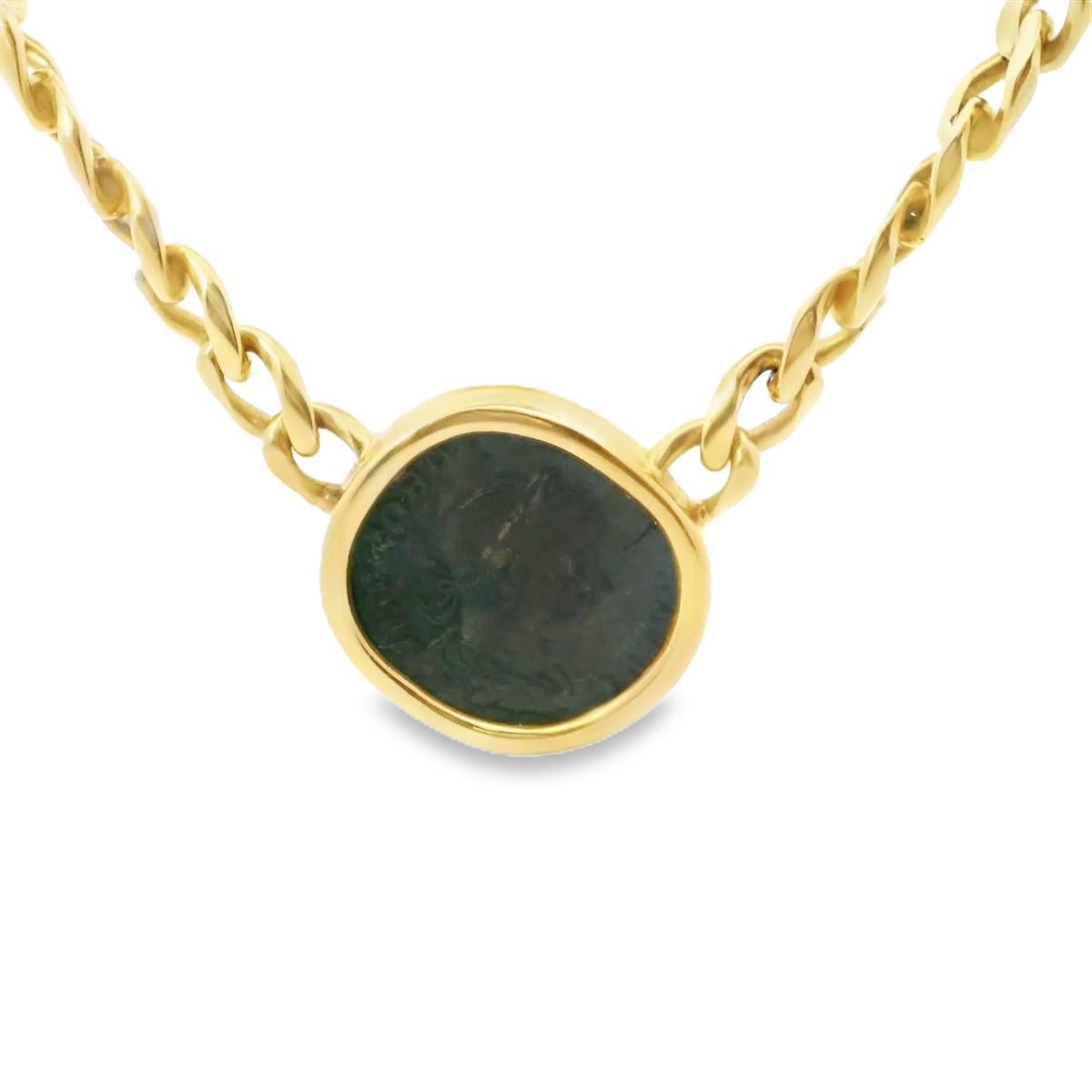 18KY Bulgari 1990s Coin Gold Necklace Roman Empire 238-244 Gordian III Sestertiu