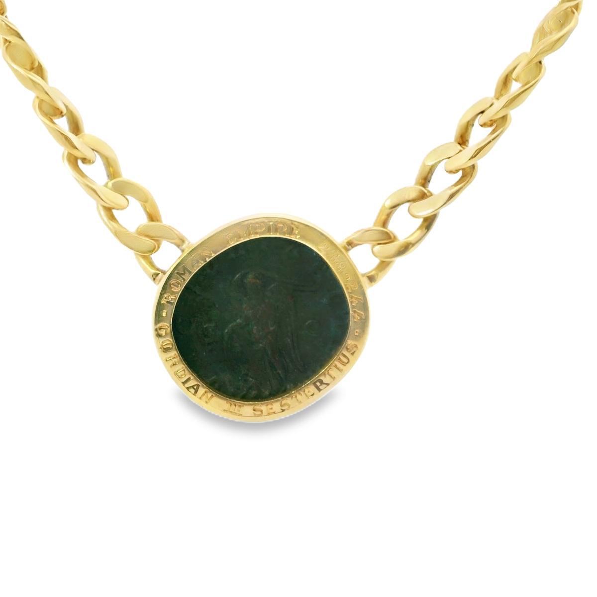 18KY Bulgari 1990s Coin Gold Necklace Roman Empire 238-244 Gordian III Sestertiu