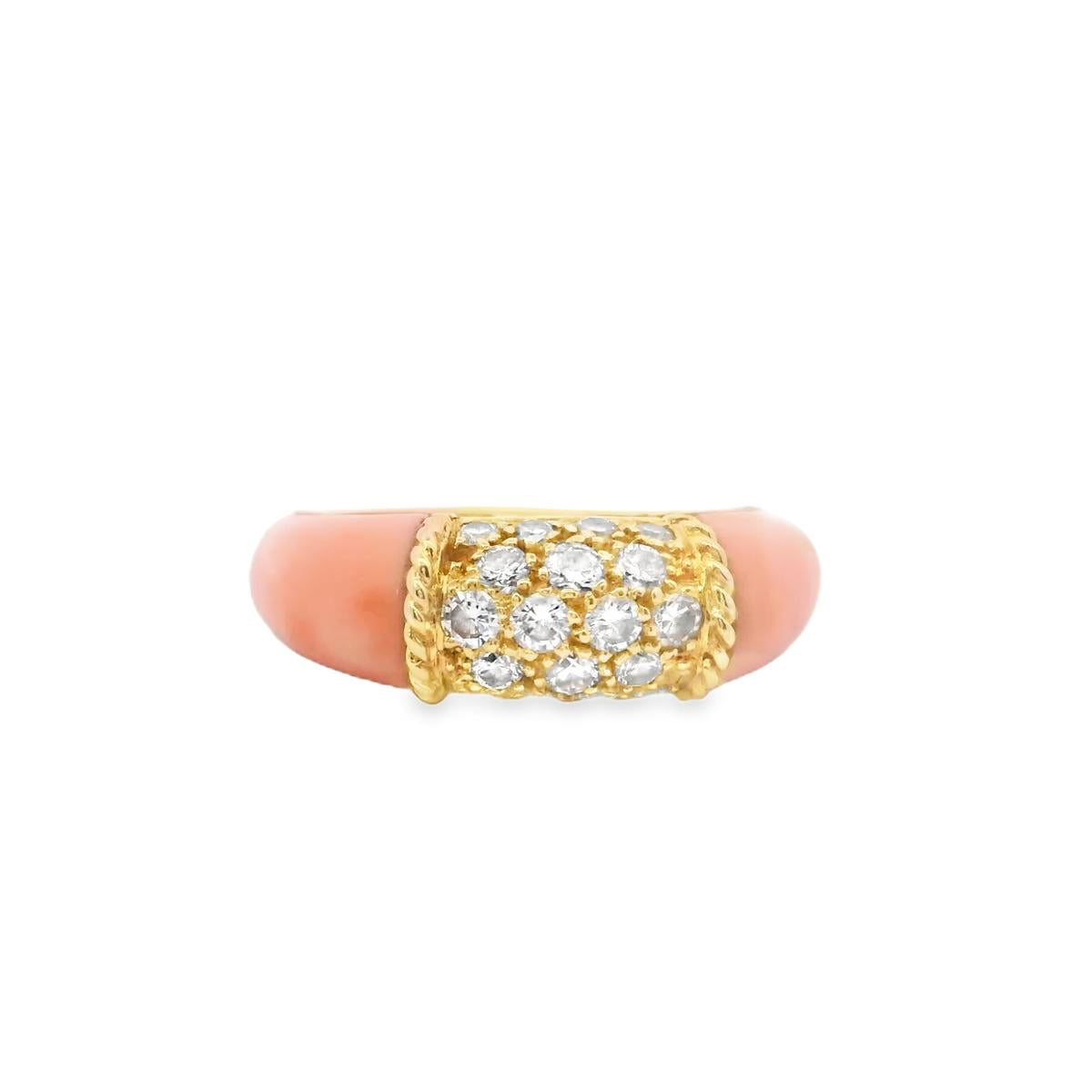 18k Yellow Gold  Van Cleef & Arpels 1960s Coral Diamond  Ring Philippine -