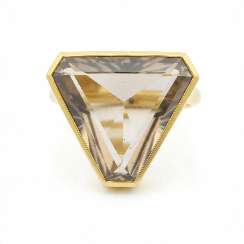 5.76-Carat Portrait-Cut Champagne Diamond Gold Ring