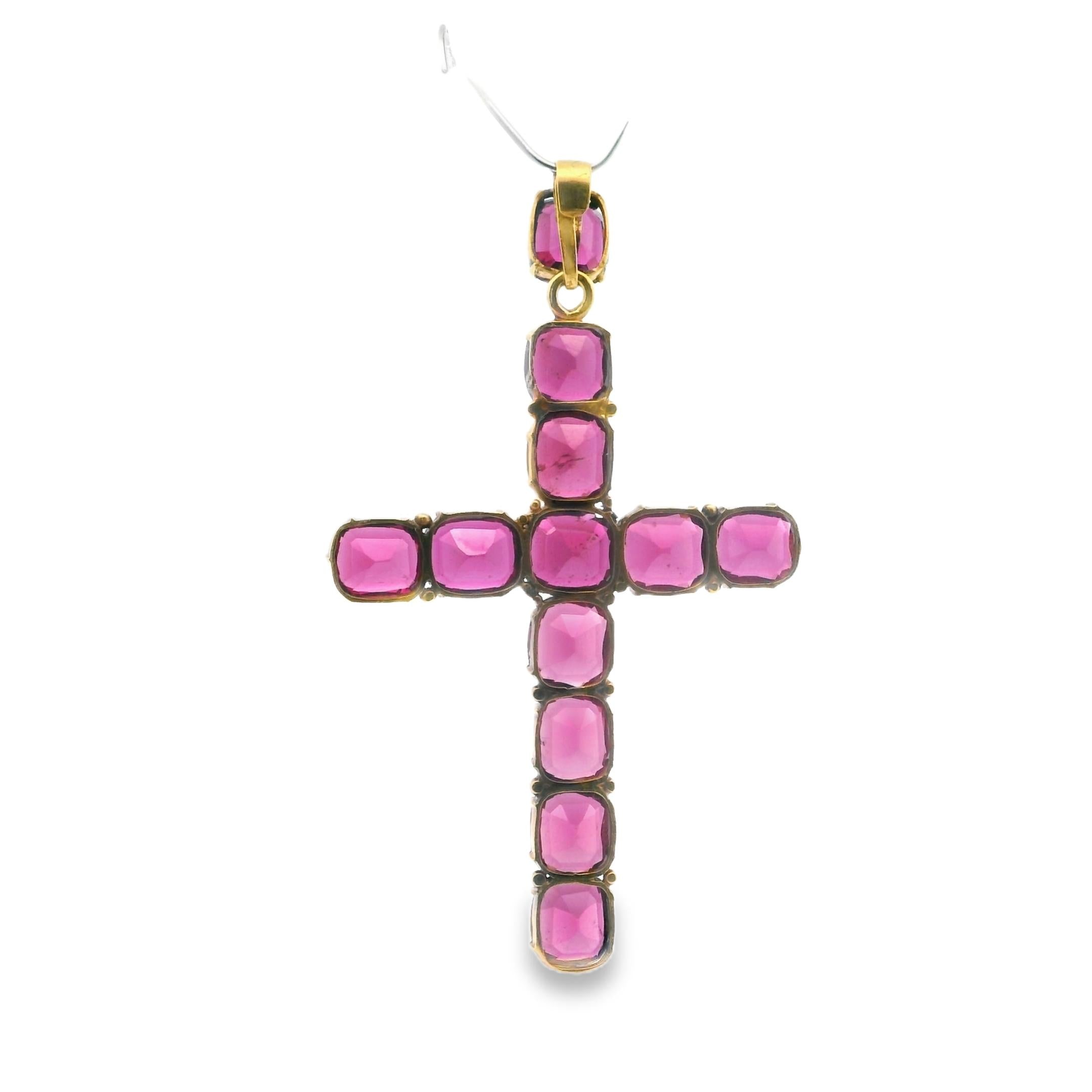 Gold  Victorian Cross  Garnet Pendant
