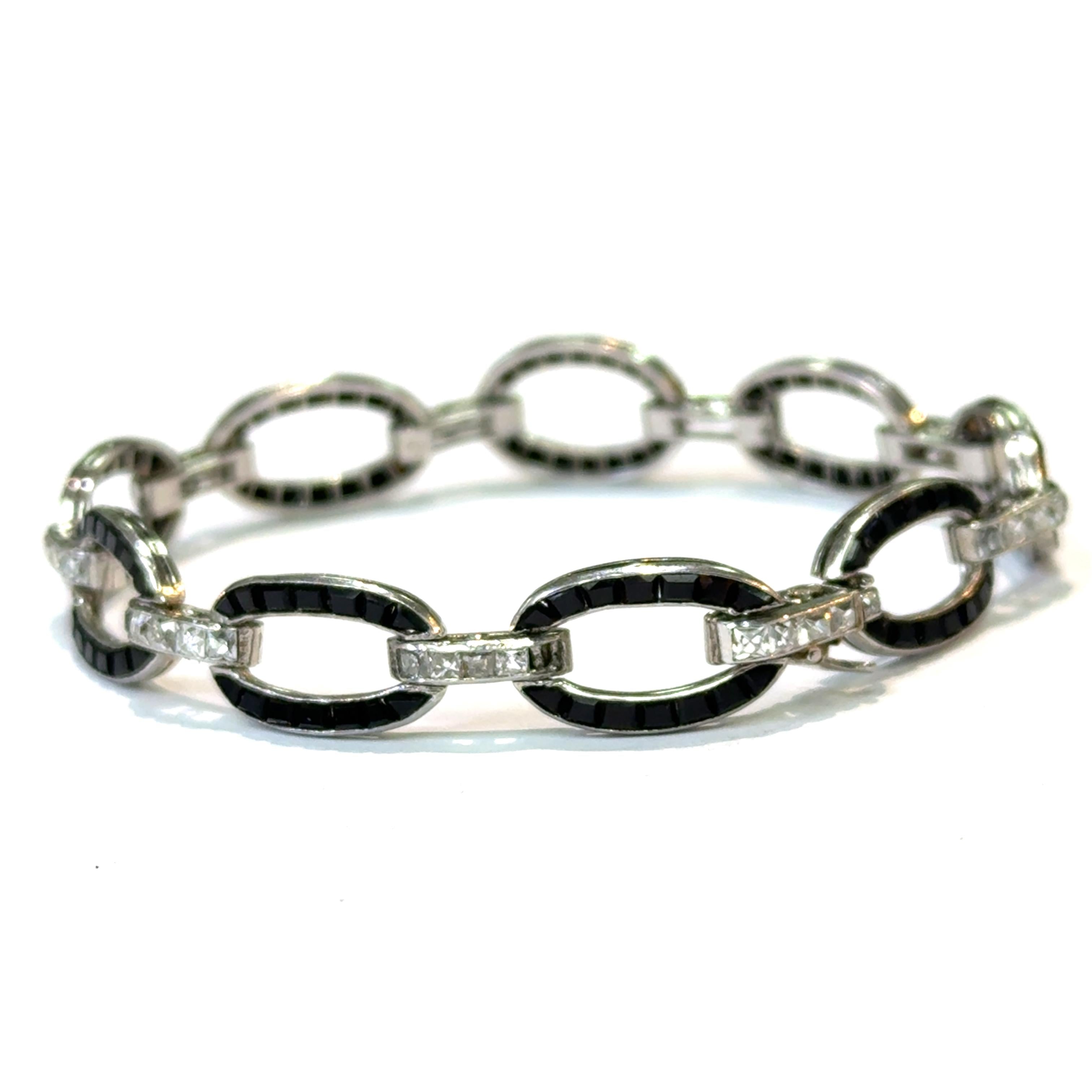 Platinum Van Cleef & Arpels Art Deco Onyx Diamond  Bracelet