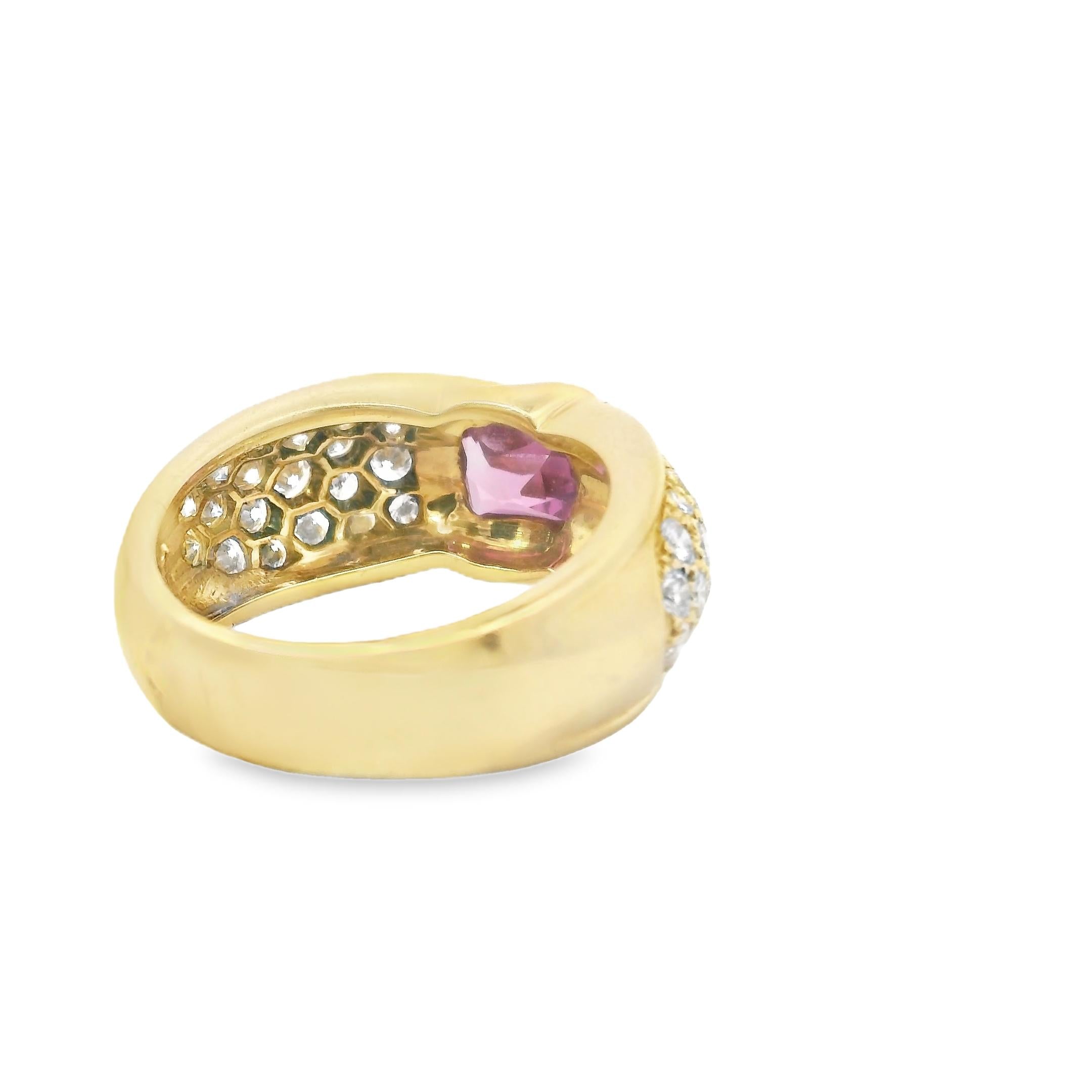 Chaumet 18K Yellow Gold Pink Sapphire & Diamond Ring 1980s
