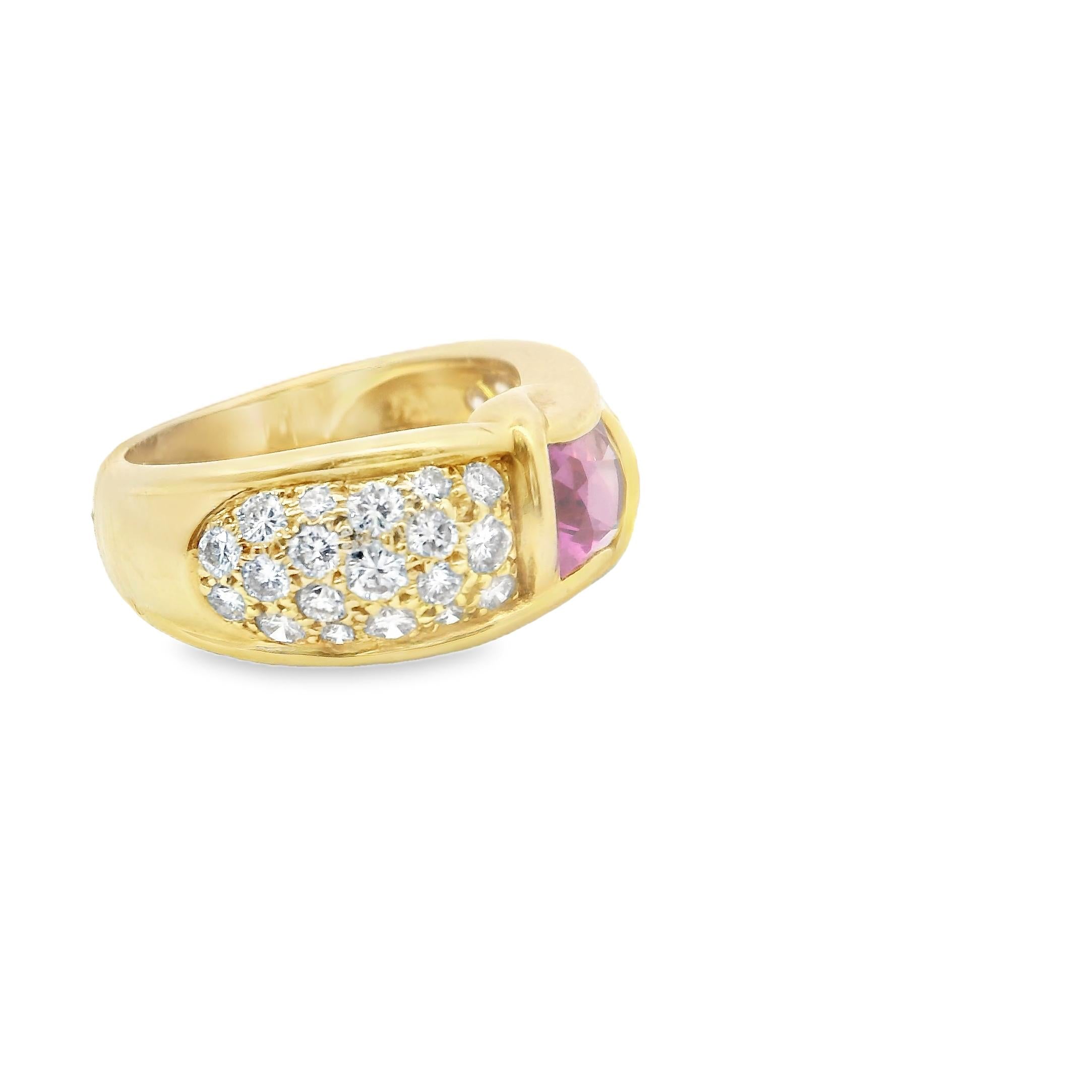 Chaumet 18K Yellow Gold Pink Sapphire & Diamond Ring 1980s