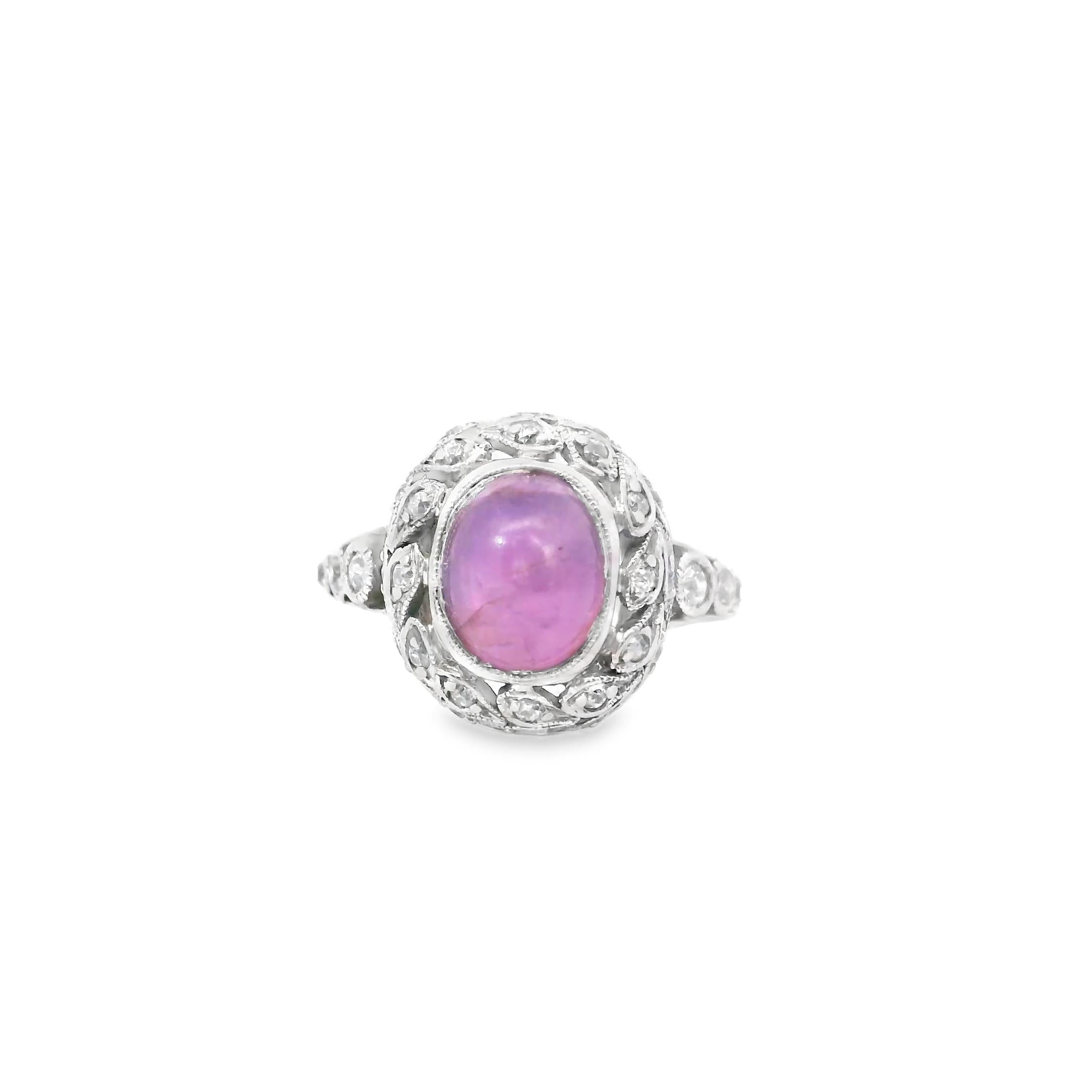 Platinum  Vintage Diamond  Star Pink Sapphire Ring Sapphire ~3.25 ct