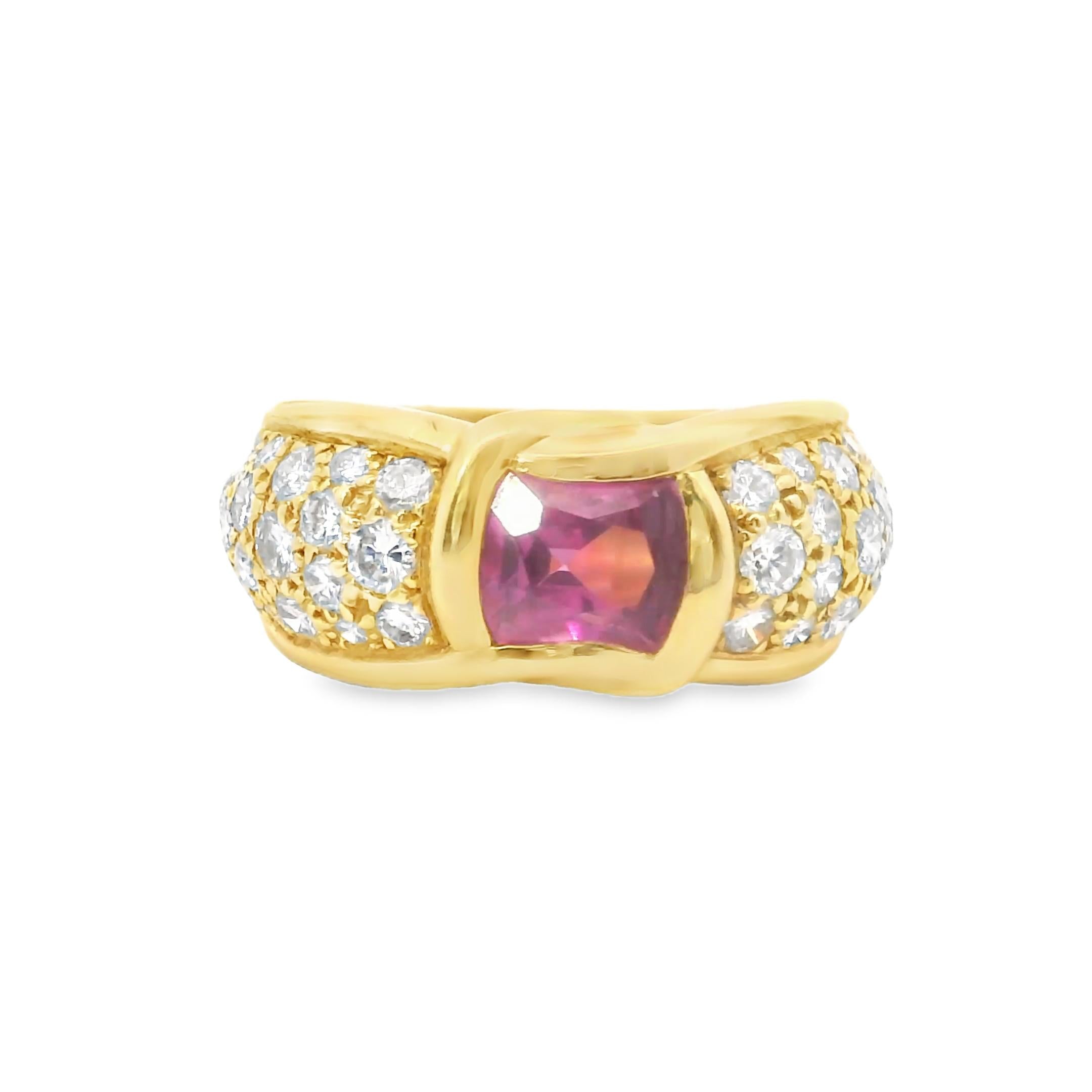 Chaumet 18K Yellow Gold Pink Sapphire & Diamond Ring 1980s