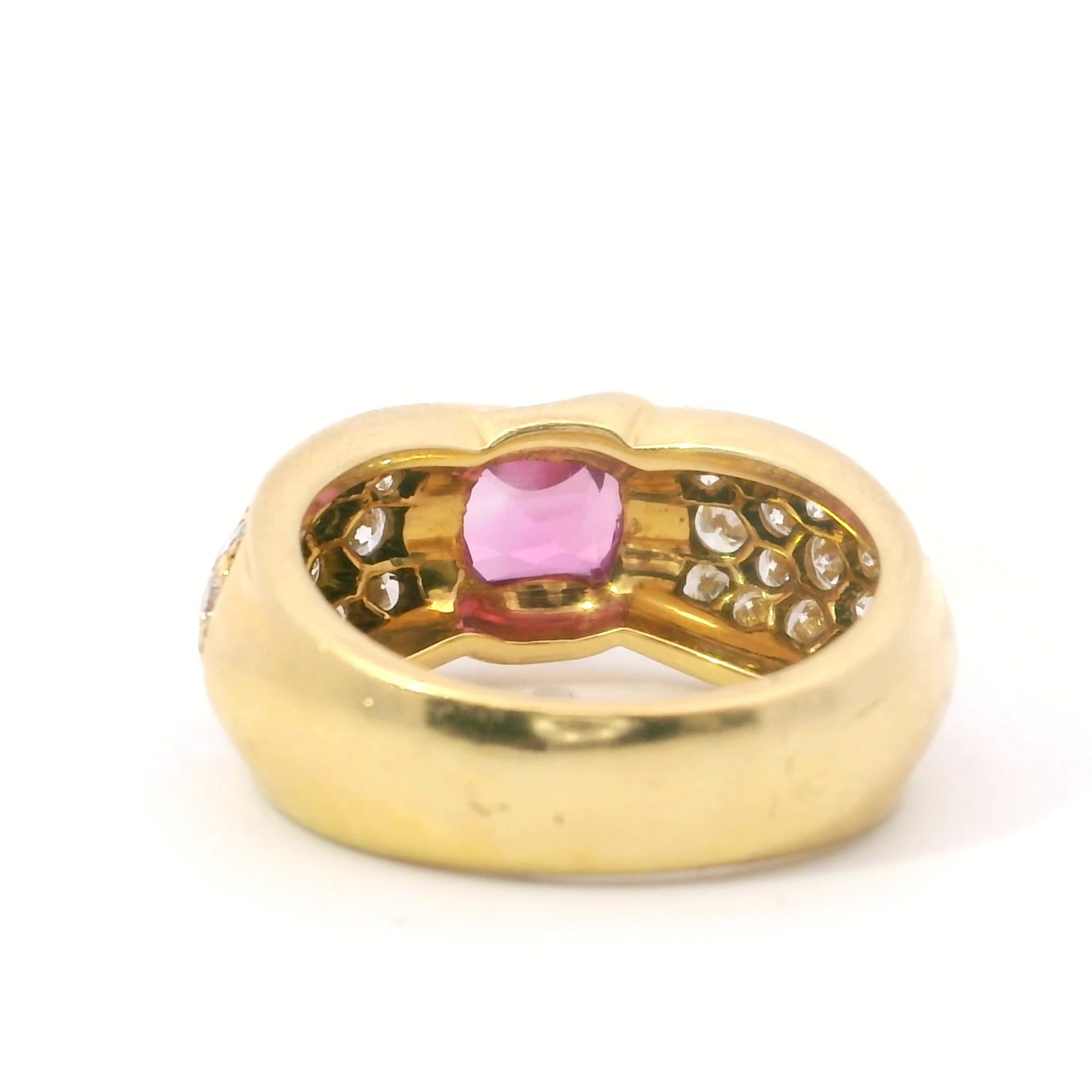 Chaumet 18K Yellow Gold Pink Sapphire & Diamond Ring 1980s