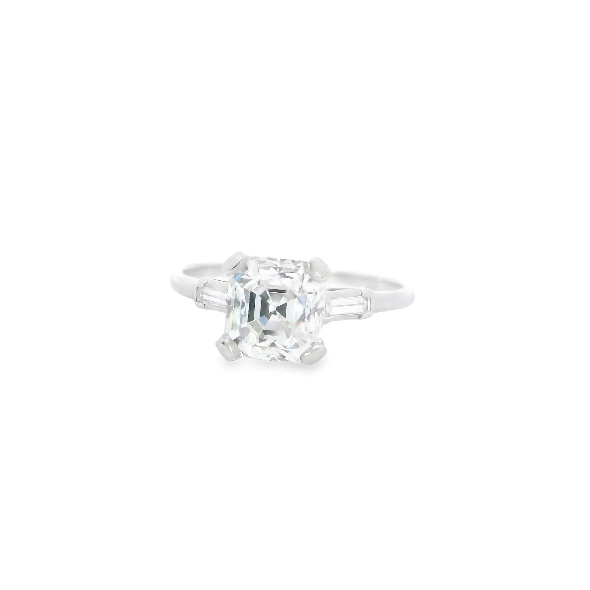 Platinum American Contemporary Engagement Diamond  Ring 2.65 ct Square Emerald c