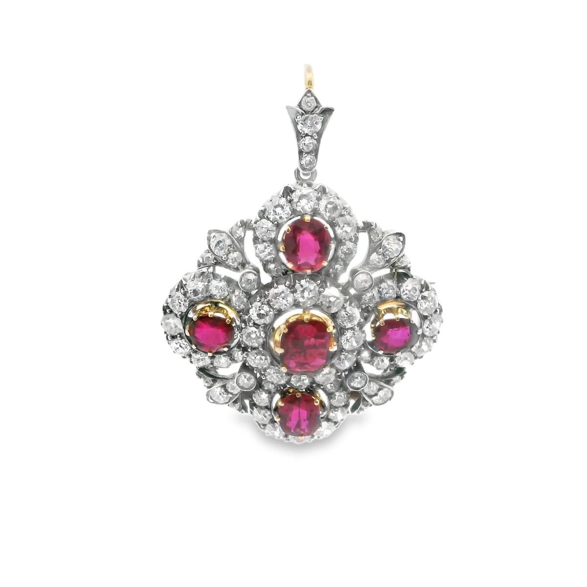 Victorian Ruby and Diamond Pendant Necklace in Silver and Gold, circa 1850