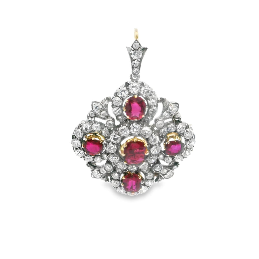 Victorian Ruby and Diamond Pendant Necklace in Silver and Gold, circa 1850