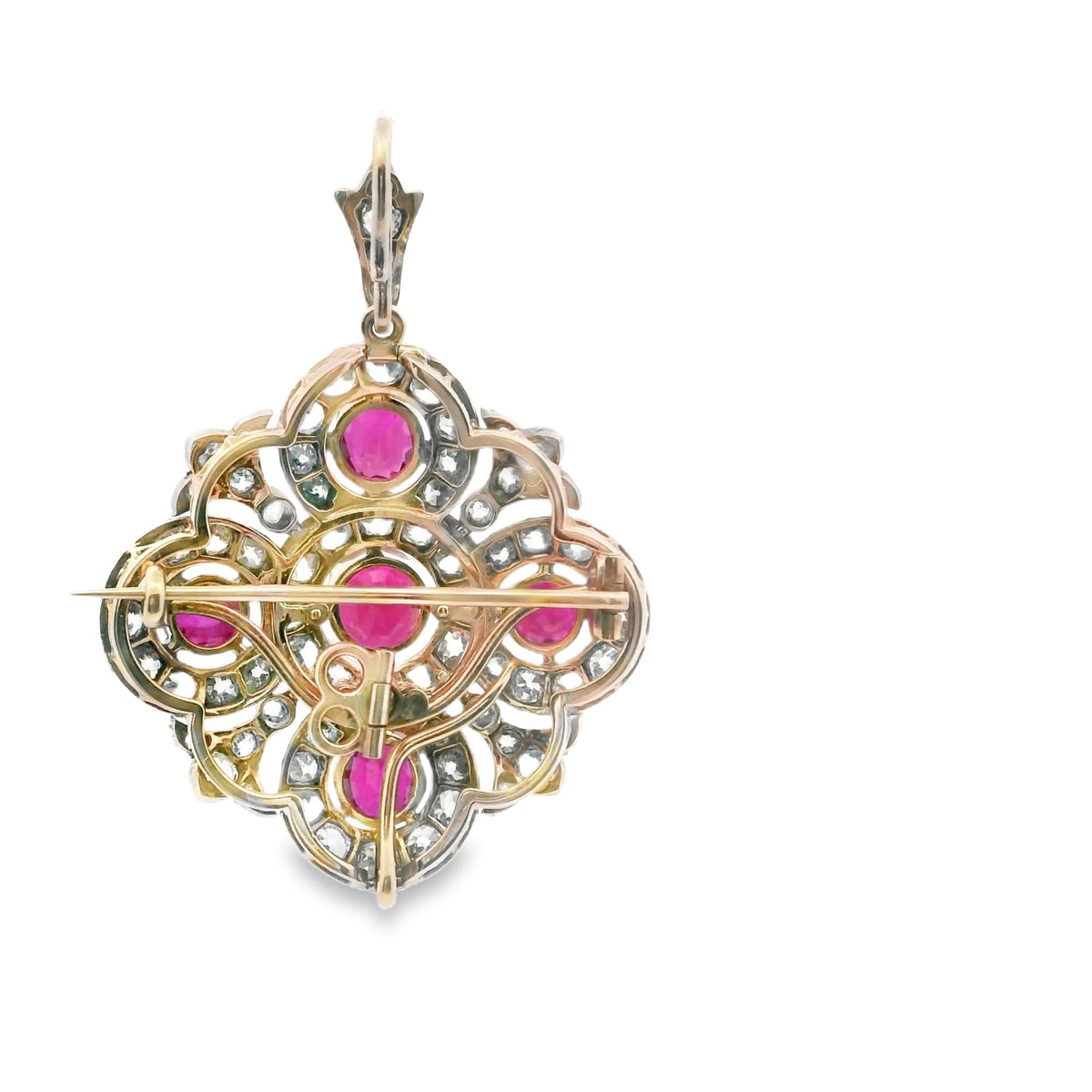 Victorian Ruby and Diamond Pendant Necklace in Silver and Gold, circa 1850, view 4