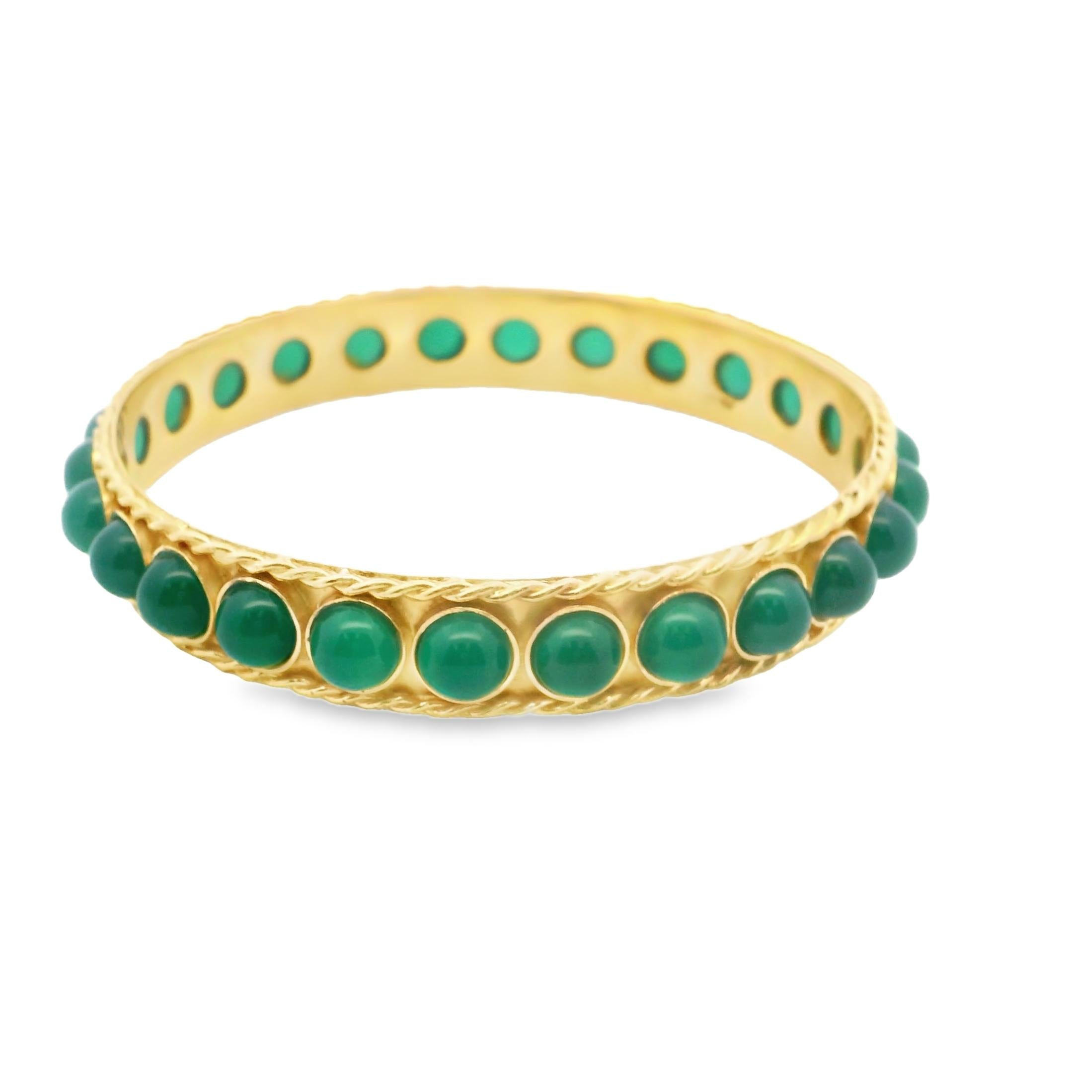 18k Yellow Gold  Van Cleef & Arpels 1970s Geometrical Chrysoprase Bangle Serial