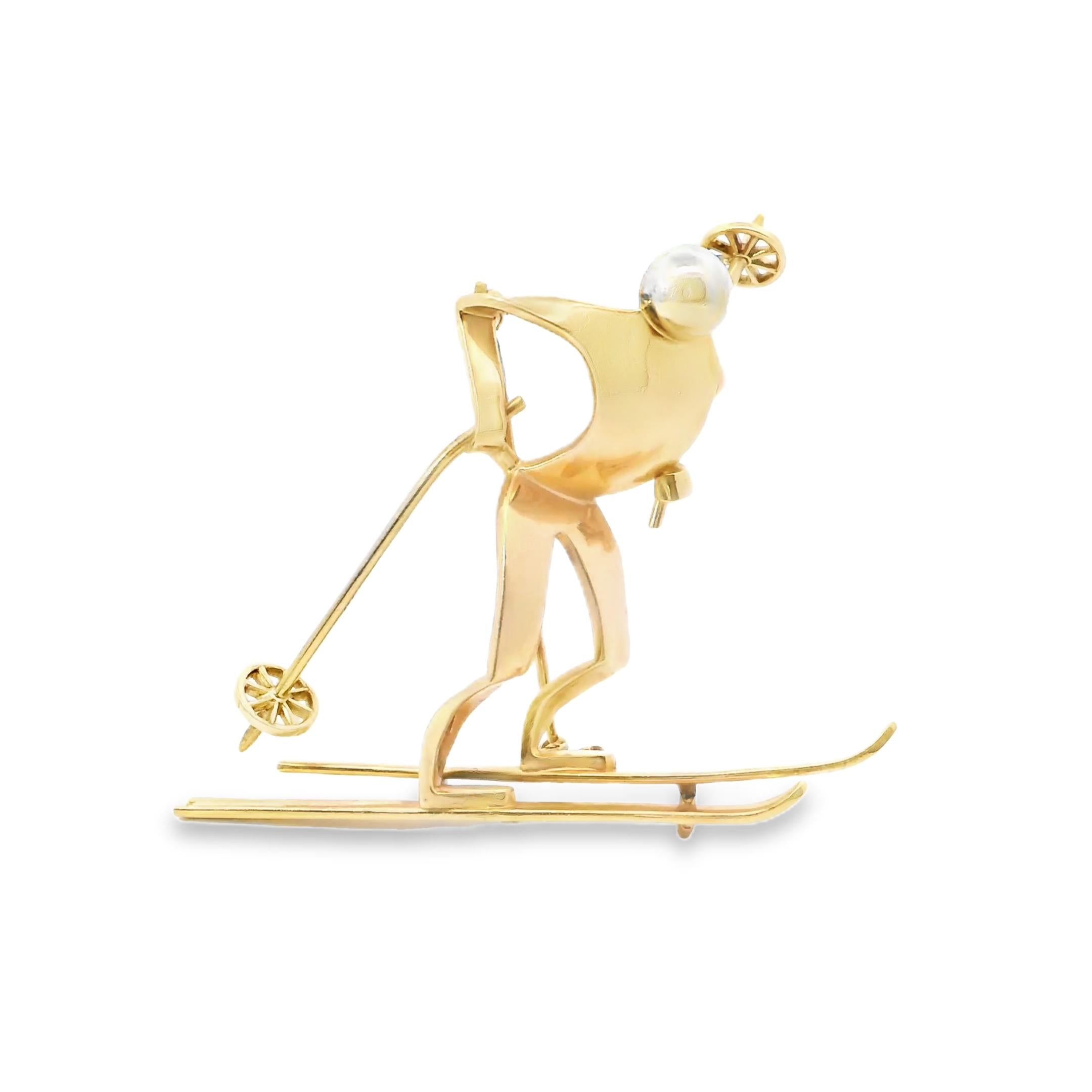 14k Yellow Gold Skier pin