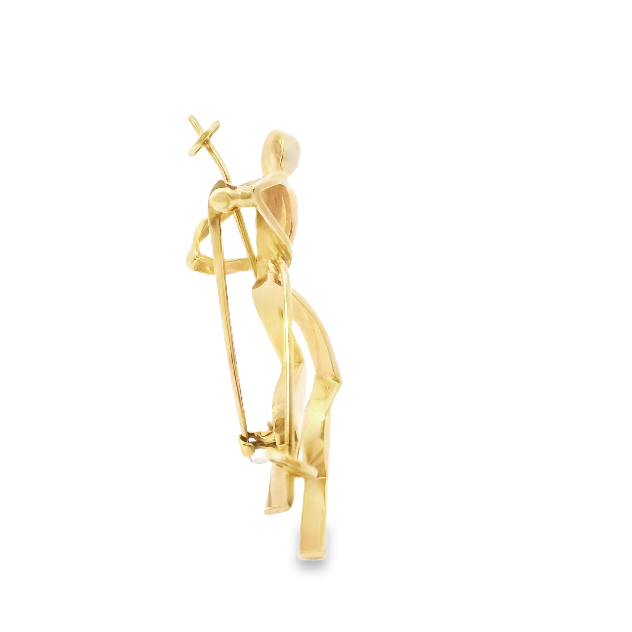 14k Yellow Gold Skier pin