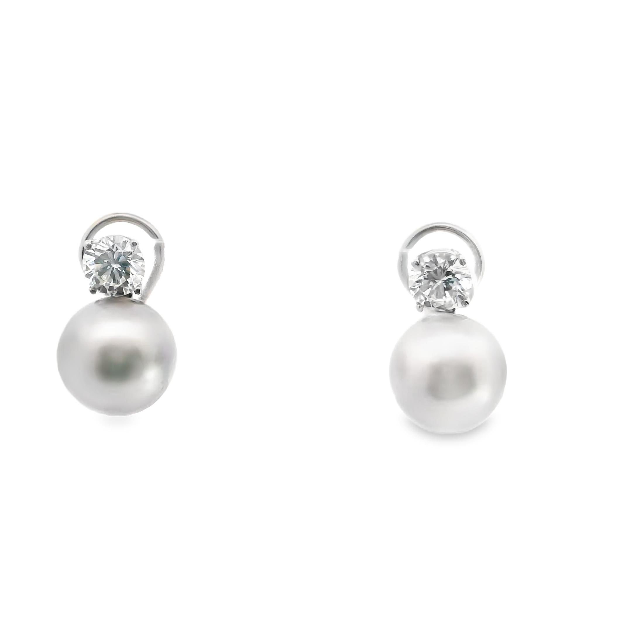 Tahitian Pearl and Diamond Earrings 14K White Gold · 1.20 Carats Each