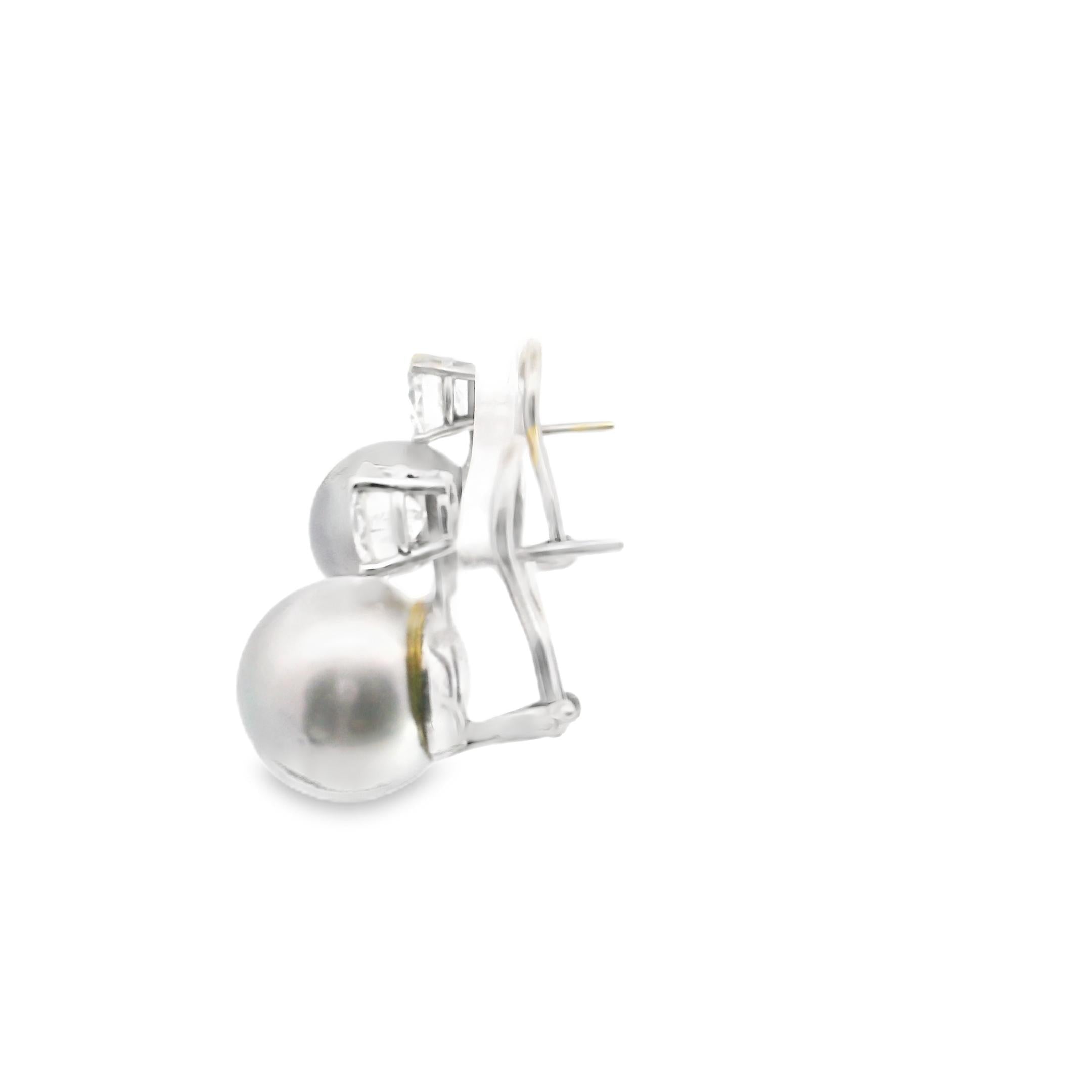 Tahitian Pearl and Diamond Earrings 14K White Gold · 1.20 Carats Each