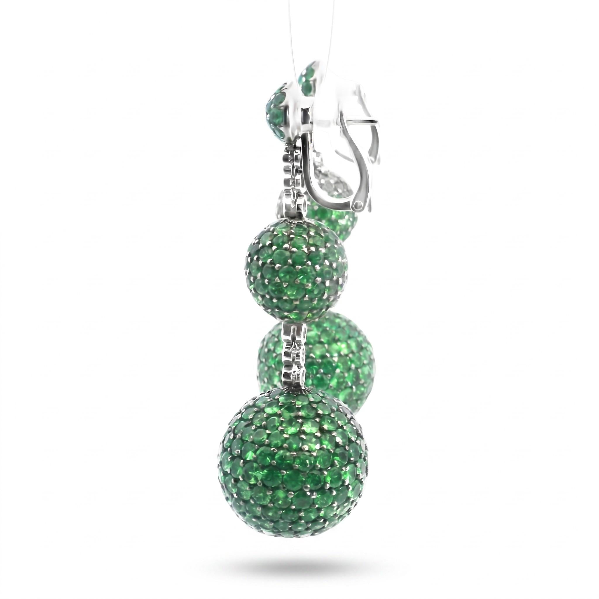 Italian Tsavorite and Diamond Triple Sphere Earrings