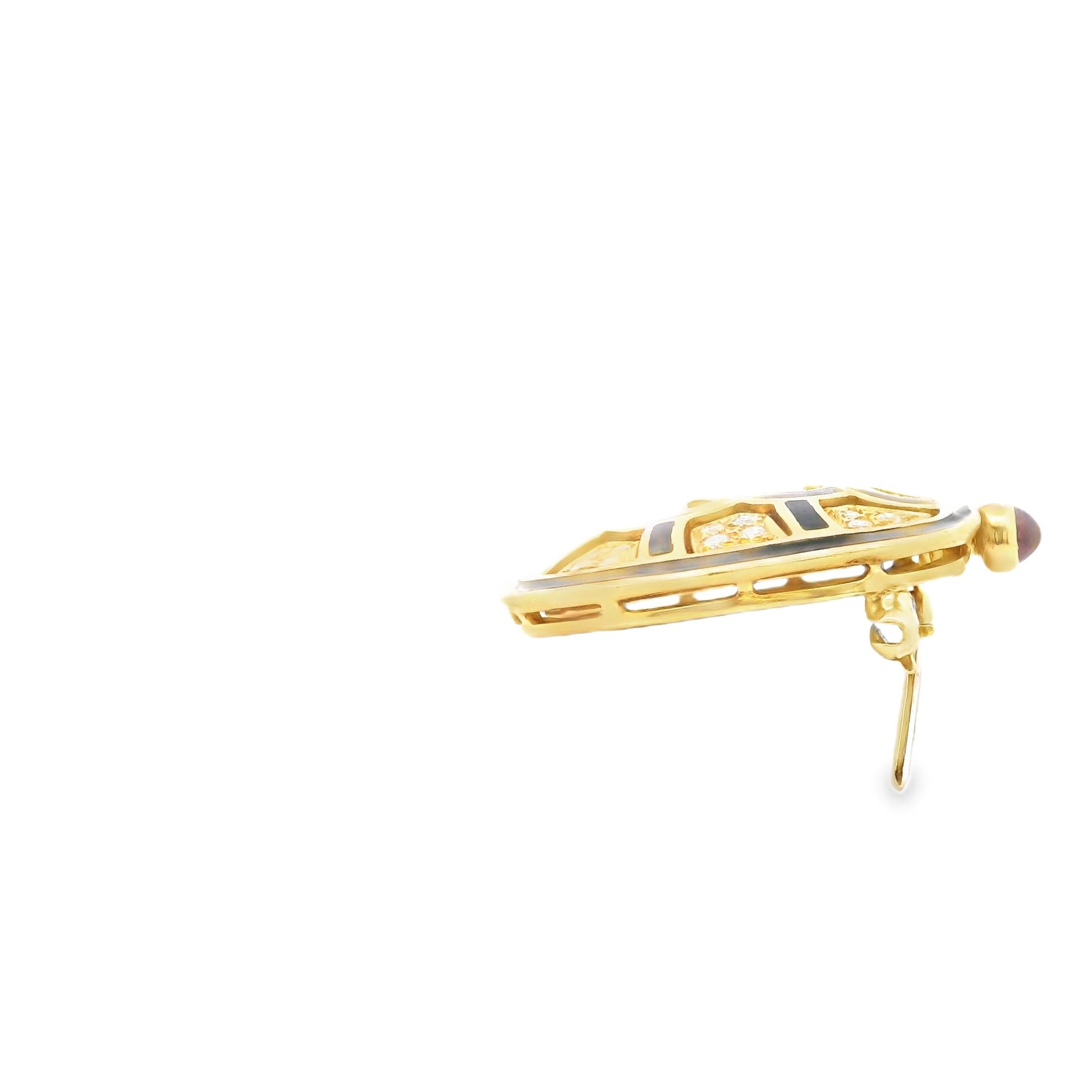 Judith Leiber 18K Yellow Gold Diamond, Enamel, and Ruby Brooch