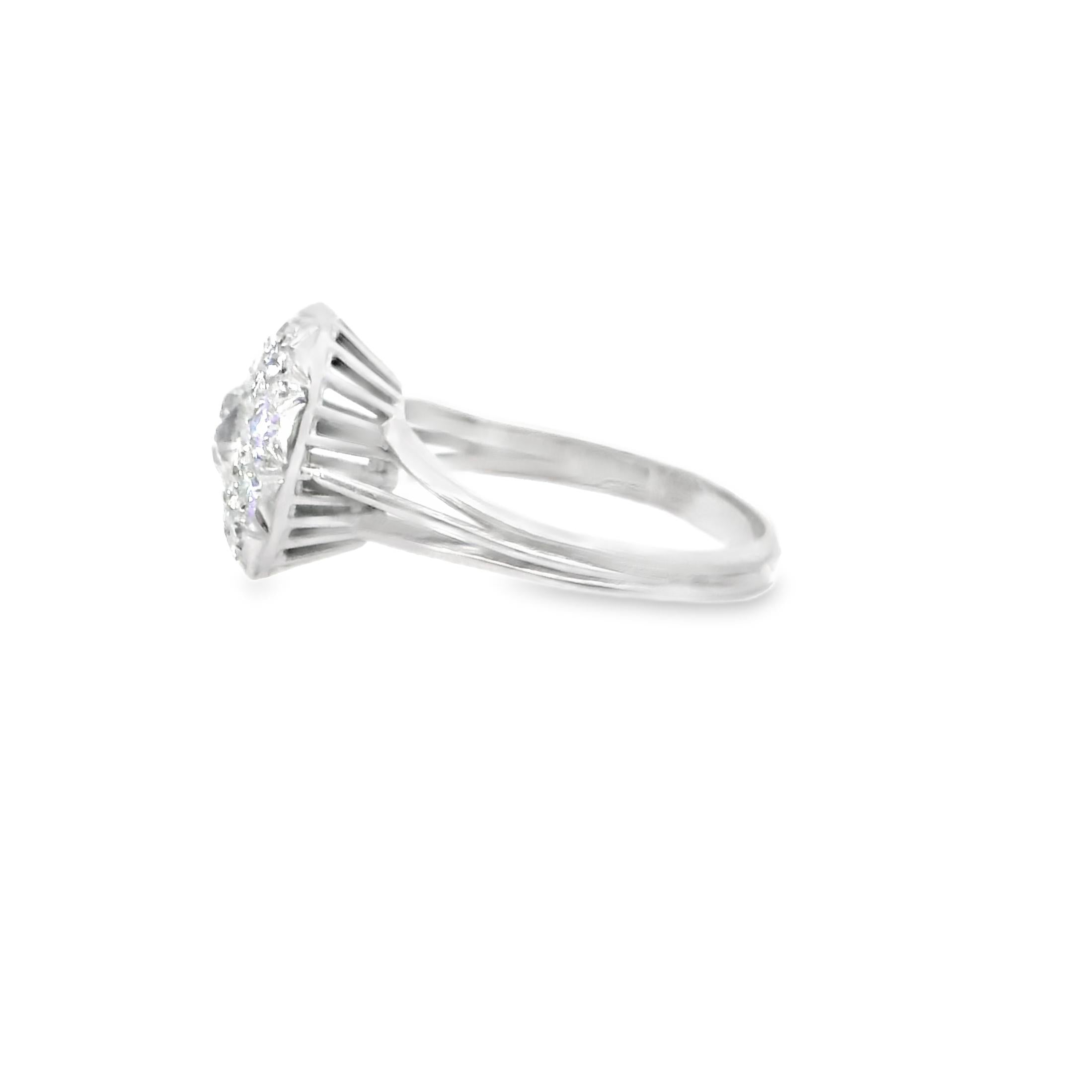 French Art Deco Diamond Cluster Ring in 18k White Gold (1.15 cts)
