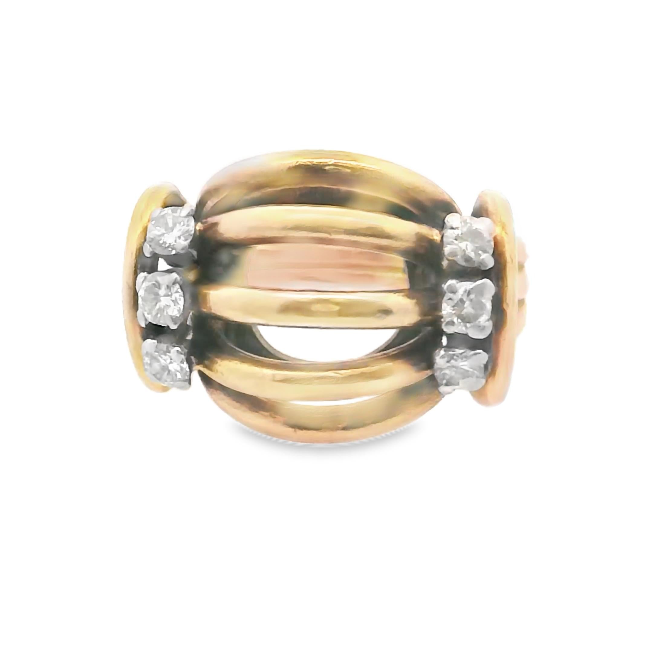 1940s Boucheron Ribbed Gold & Diamond Ring