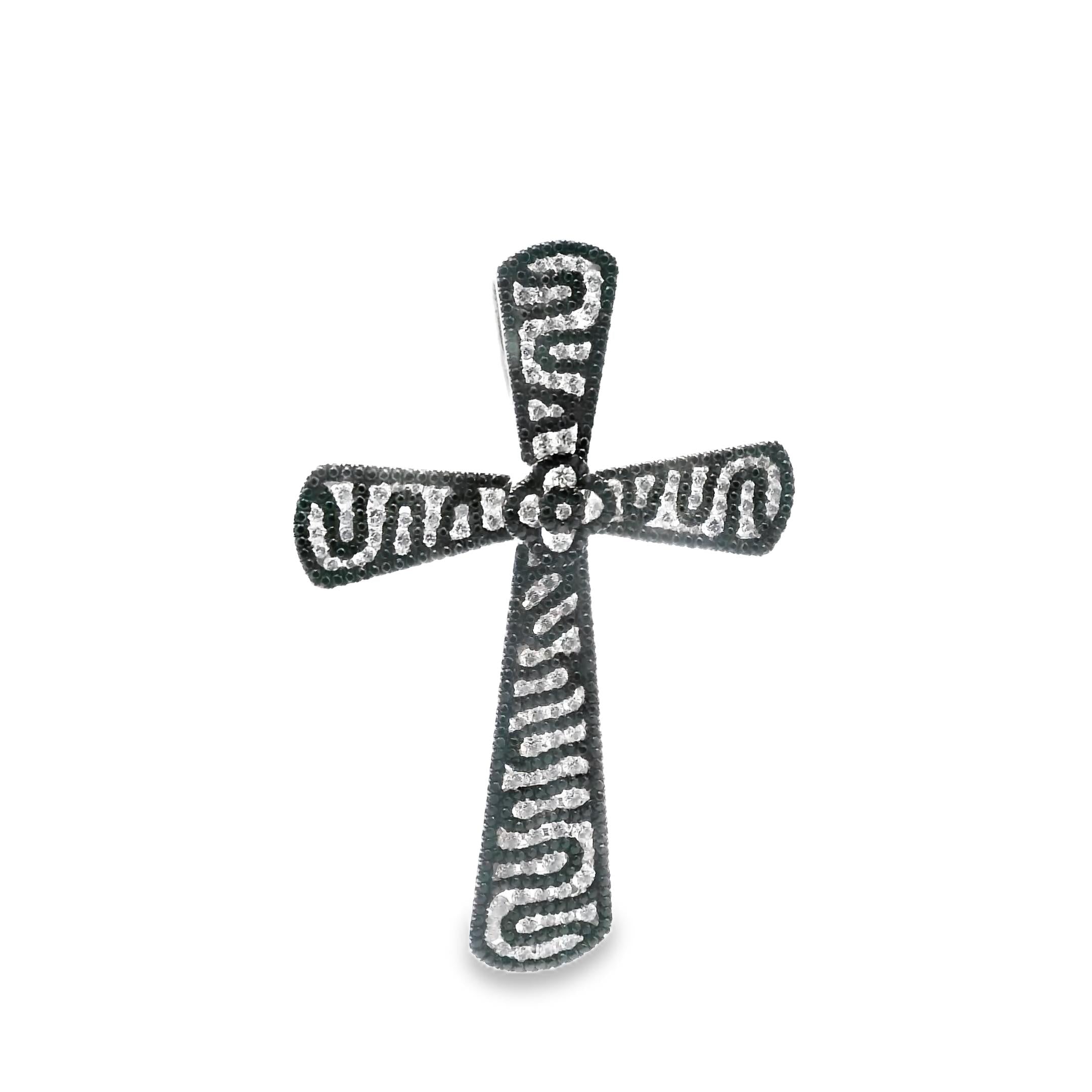 18K White Gold Black and White Diamond Cross Pendant 10.45grs