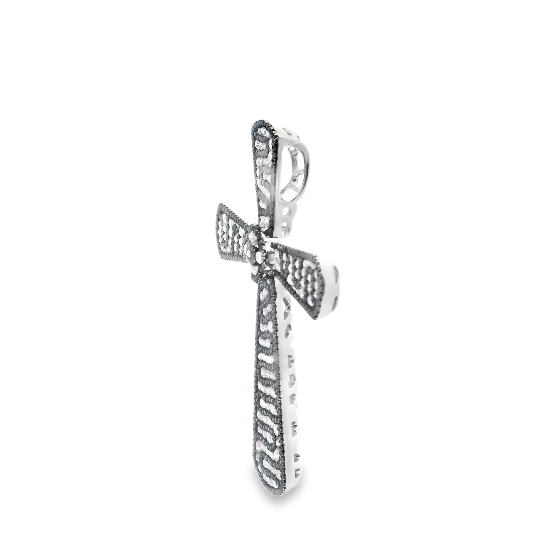 18K White Gold Black and White Diamond Cross Pendant 10.45grs