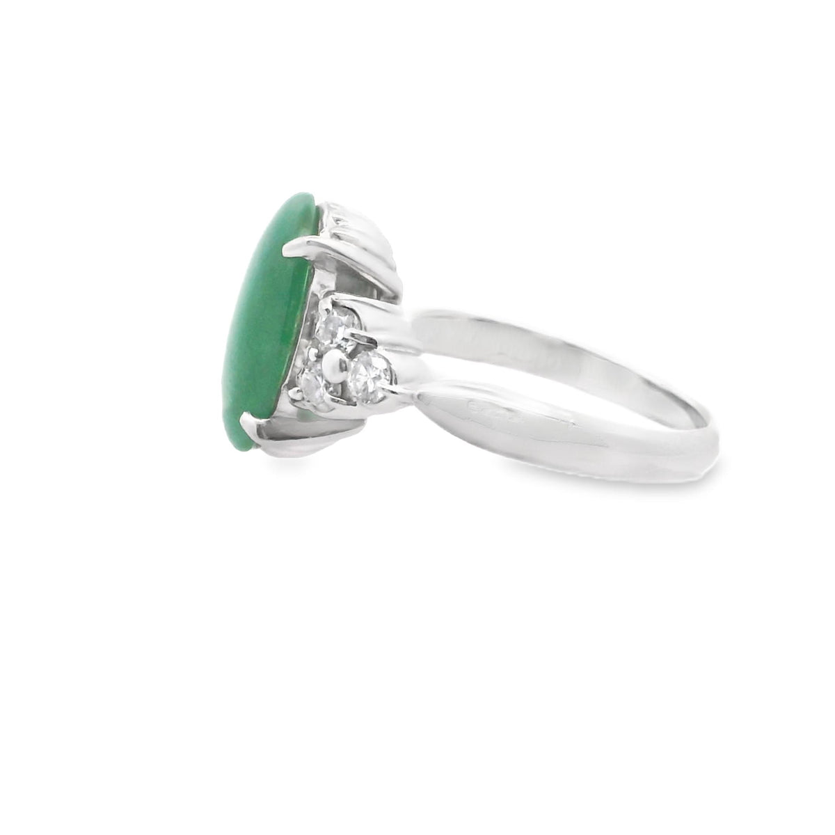1960s Platinum Cabochon Jade and Diamond Ring, view 6