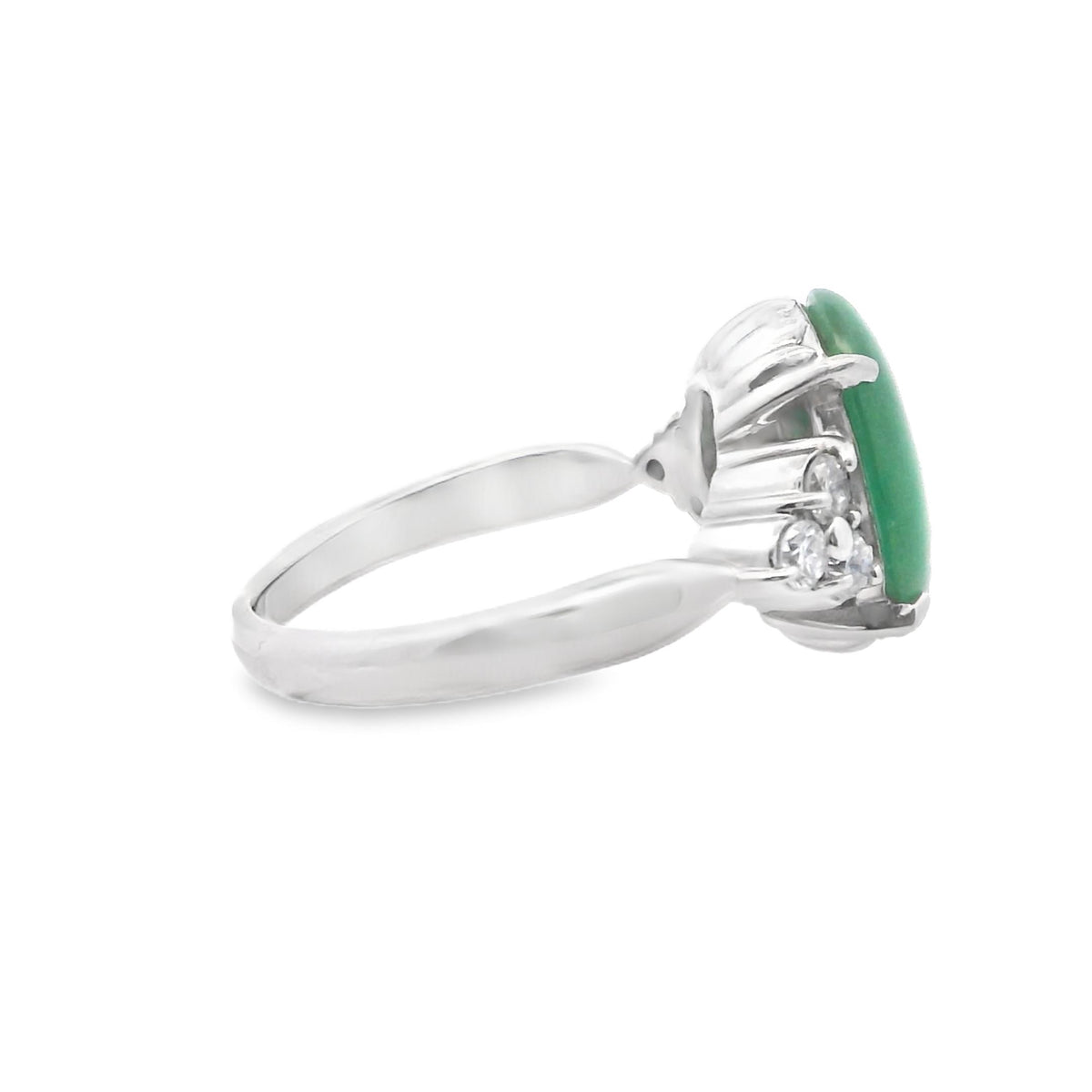 1960s Platinum Cabochon Jade and Diamond Ring, view 4