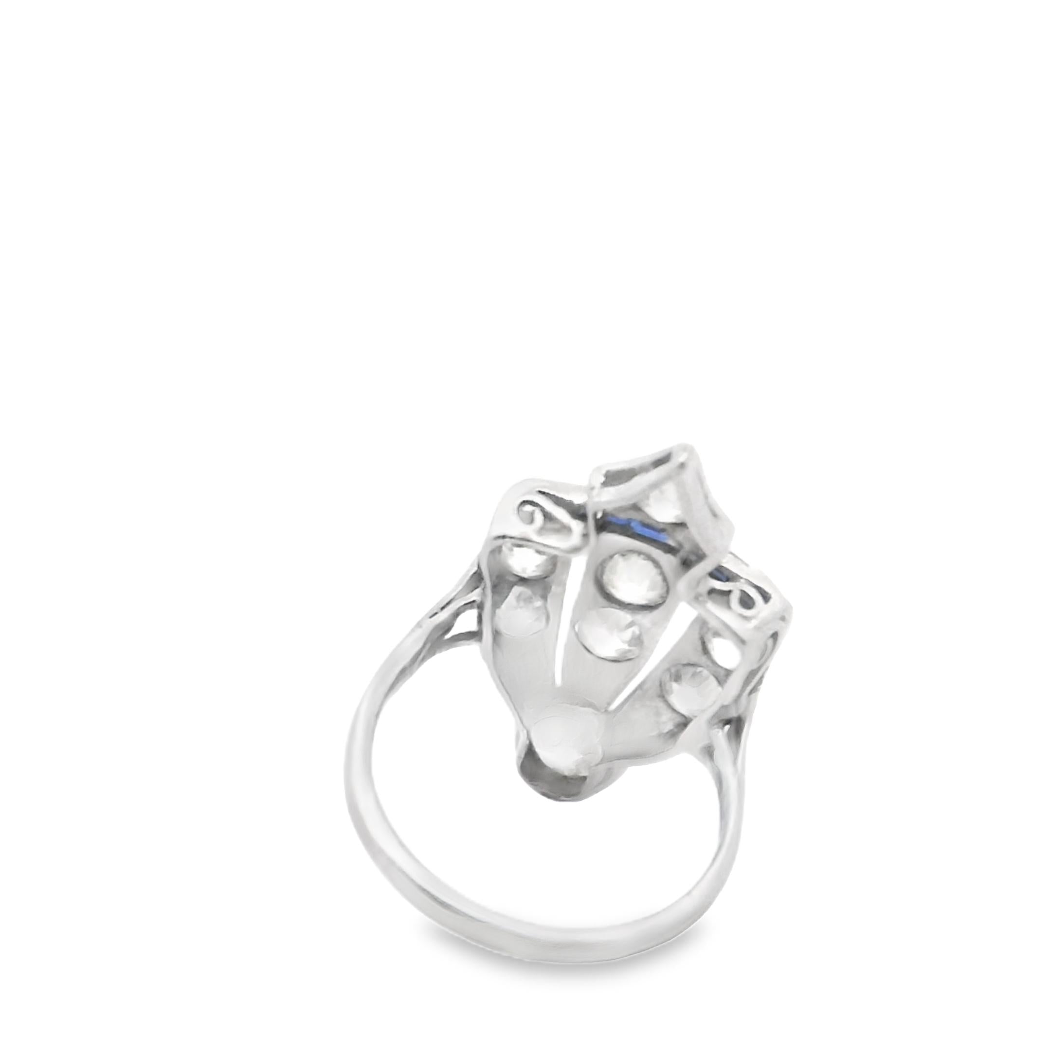 Platinum Art Deco Fan Ring with Diamonds & Sapphires, 1930s