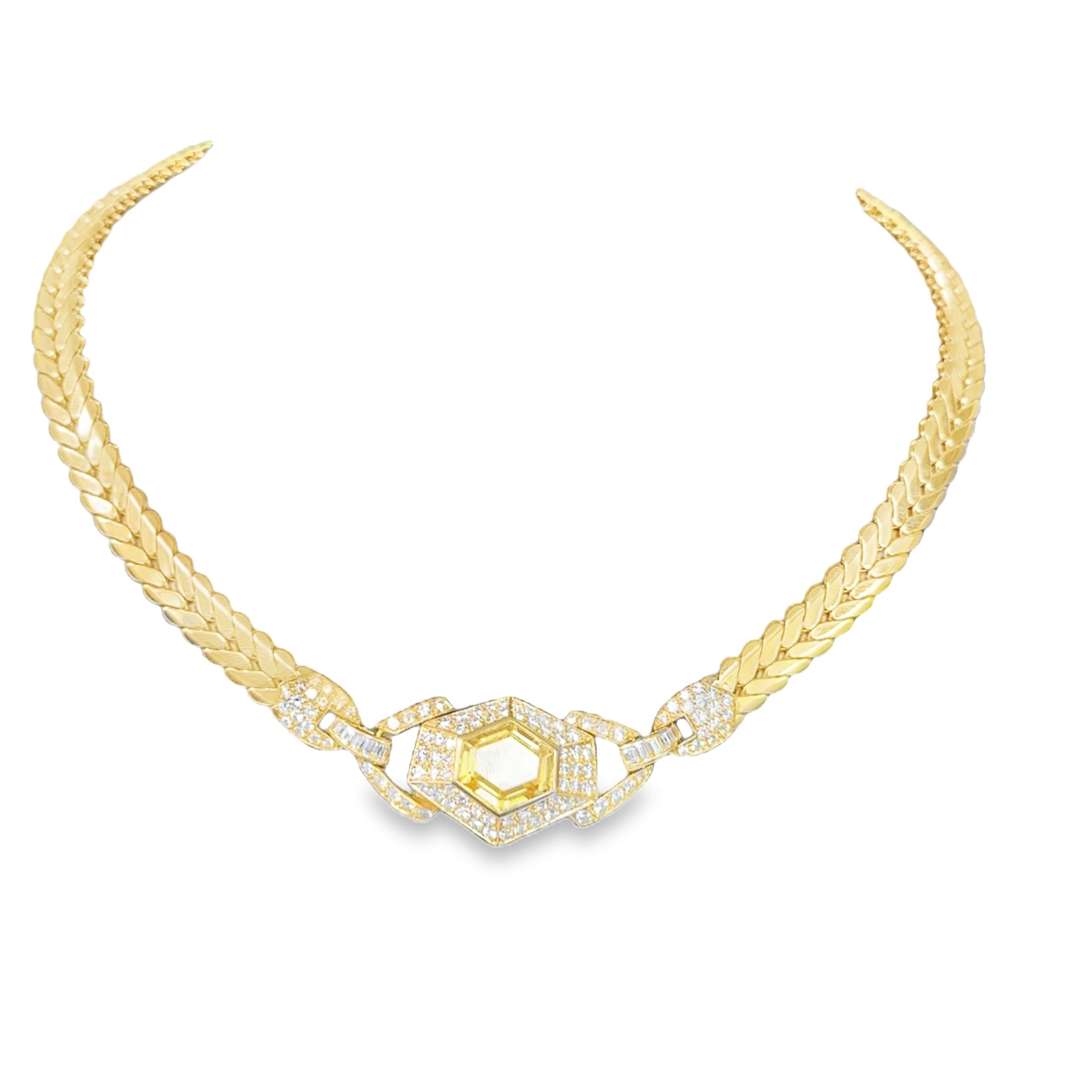 Cartier 1970 Yellow Sapphire and Diamond Link Necklace in 18k Gold