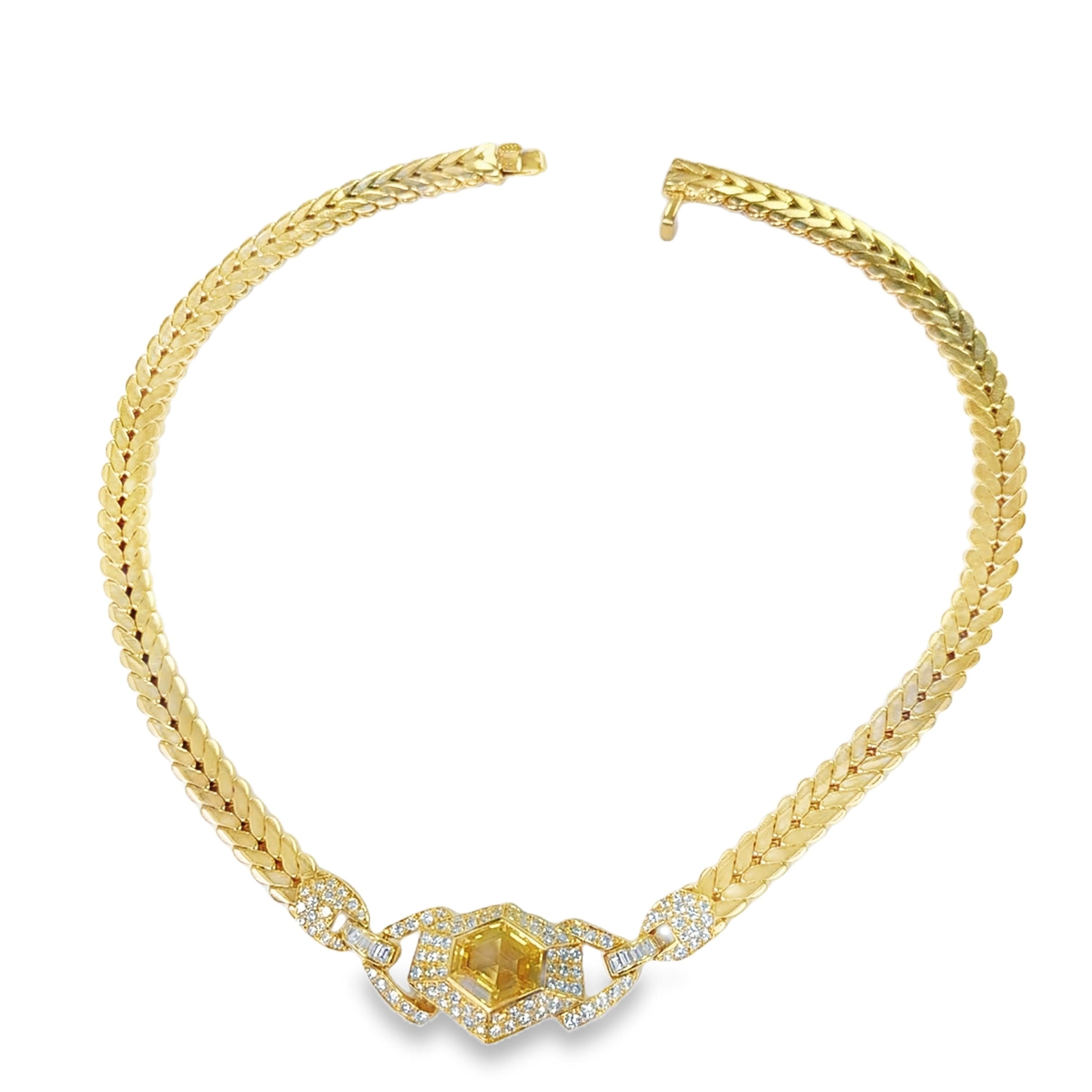Cartier 1970 Yellow Sapphire and Diamond Link Necklace in 18k Gold