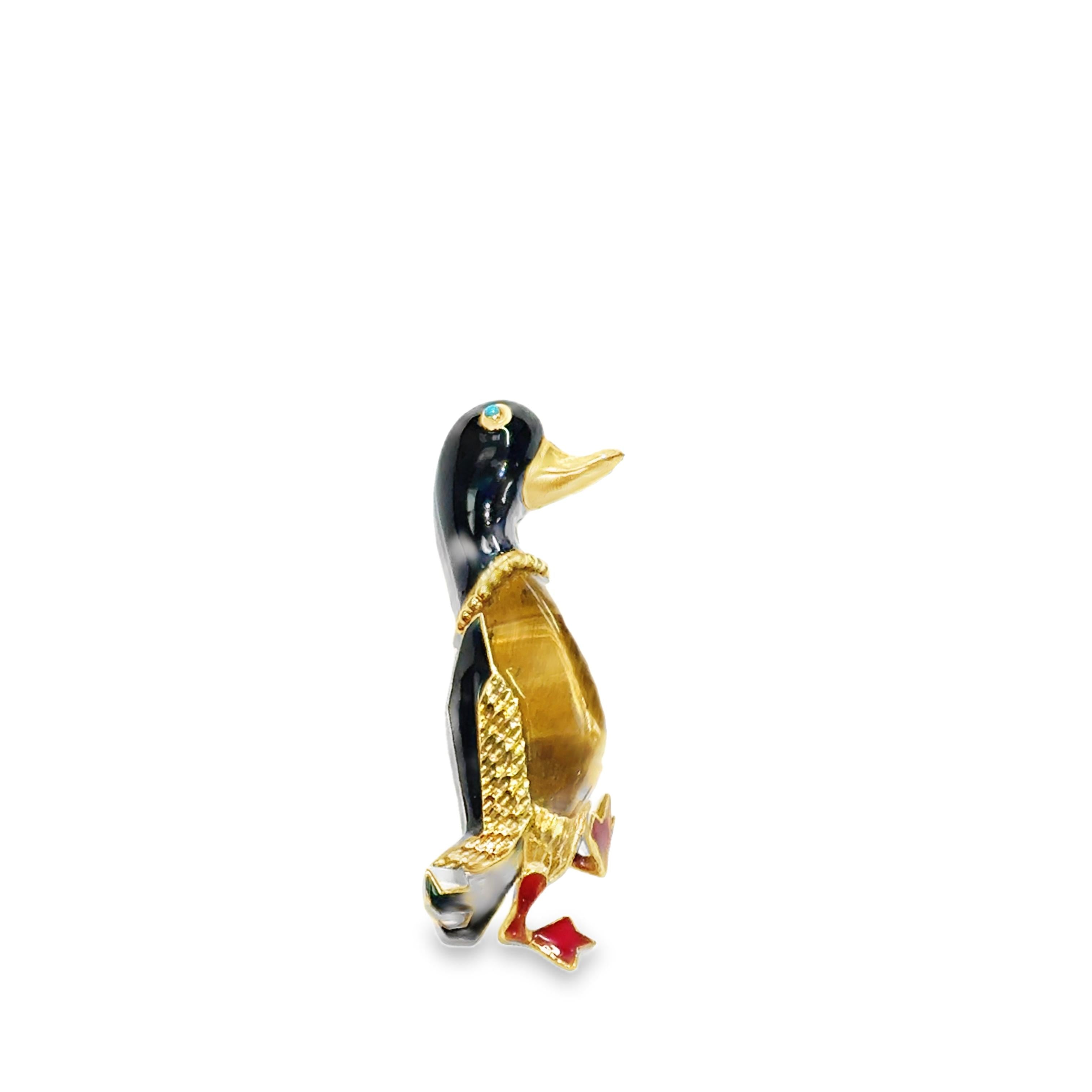 18K Yellow Gold Cartier Tiger Eye Enamel Duck Brooch