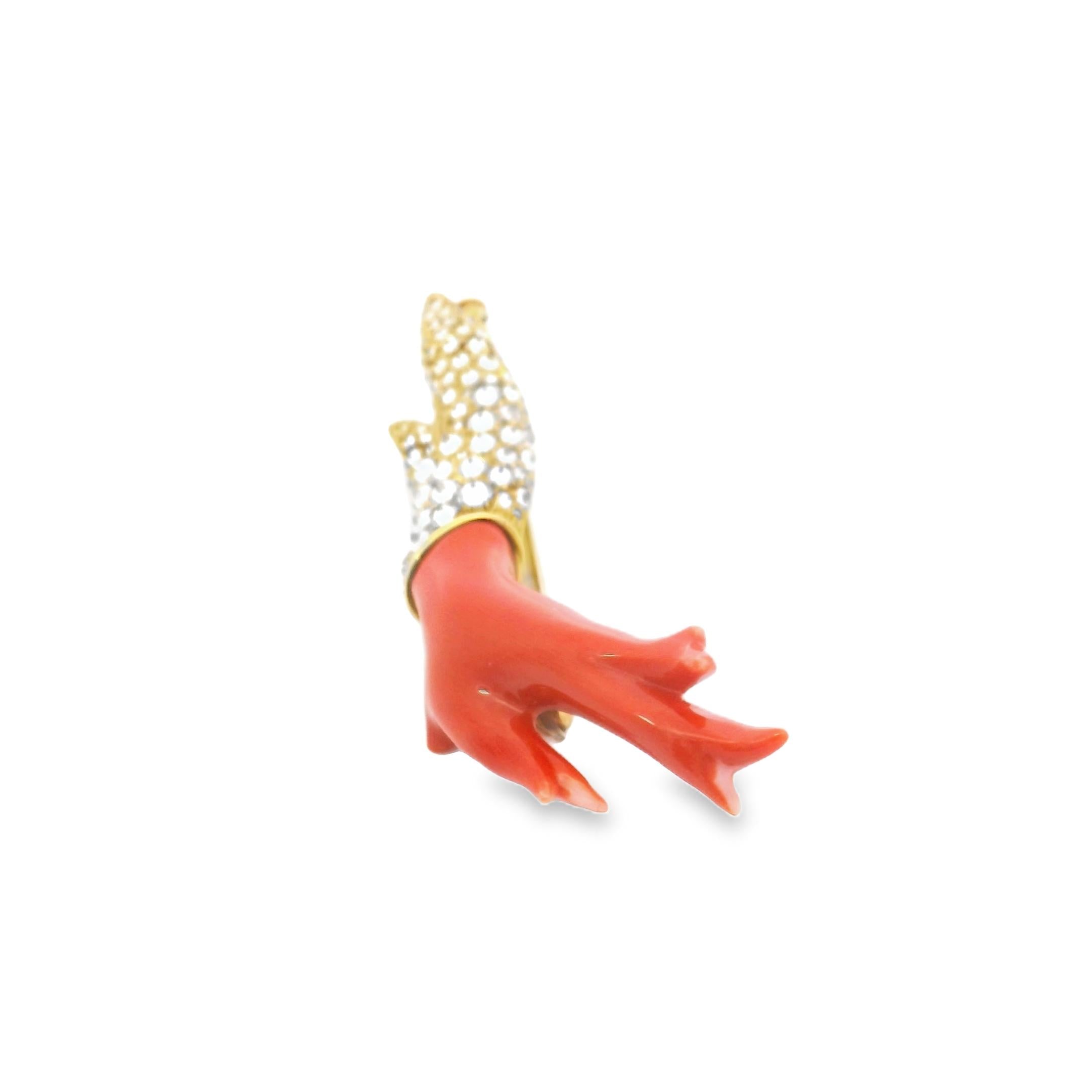 18K Gold N. Varney Coral Diamond Brooch