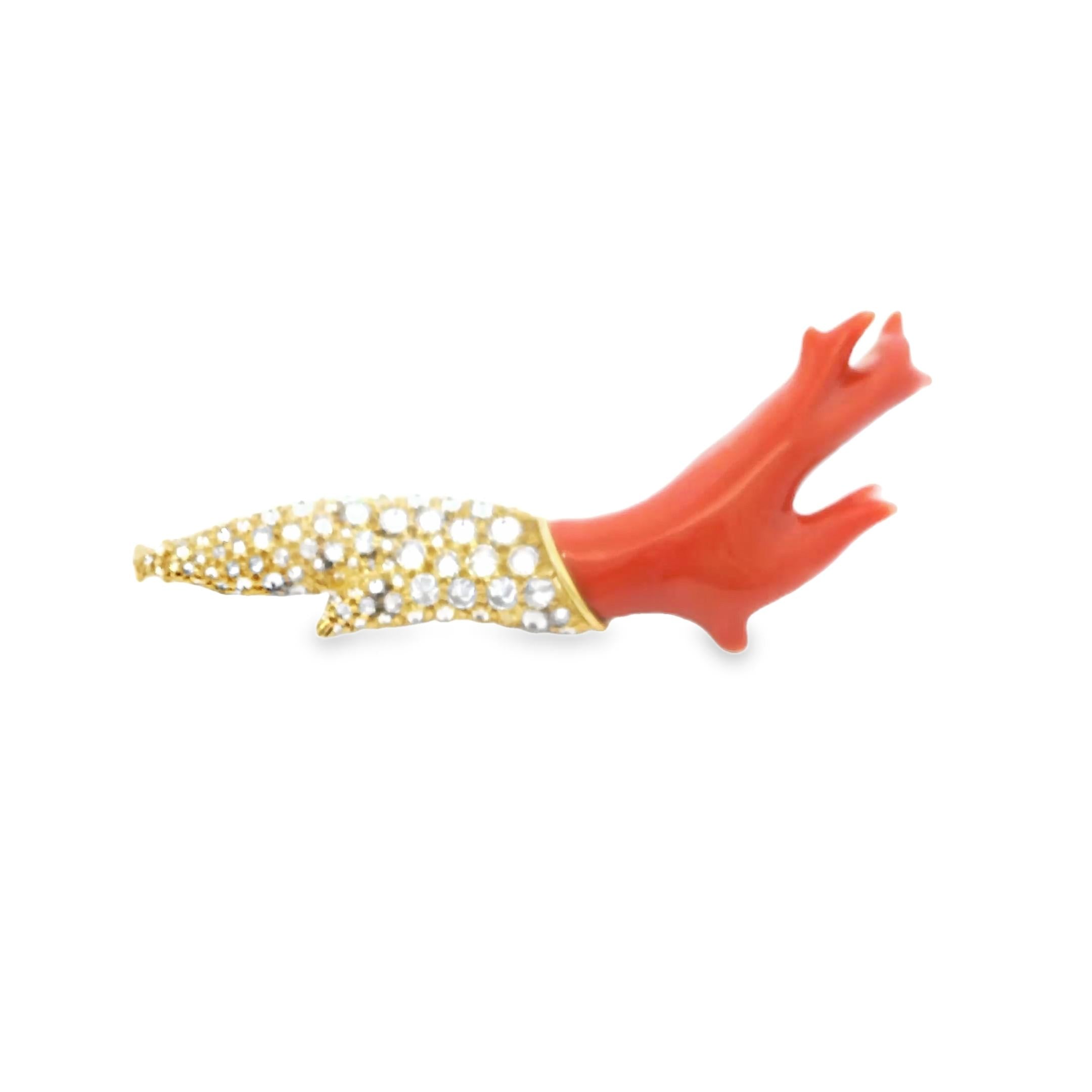 18K Gold N. Varney Coral Diamond Brooch