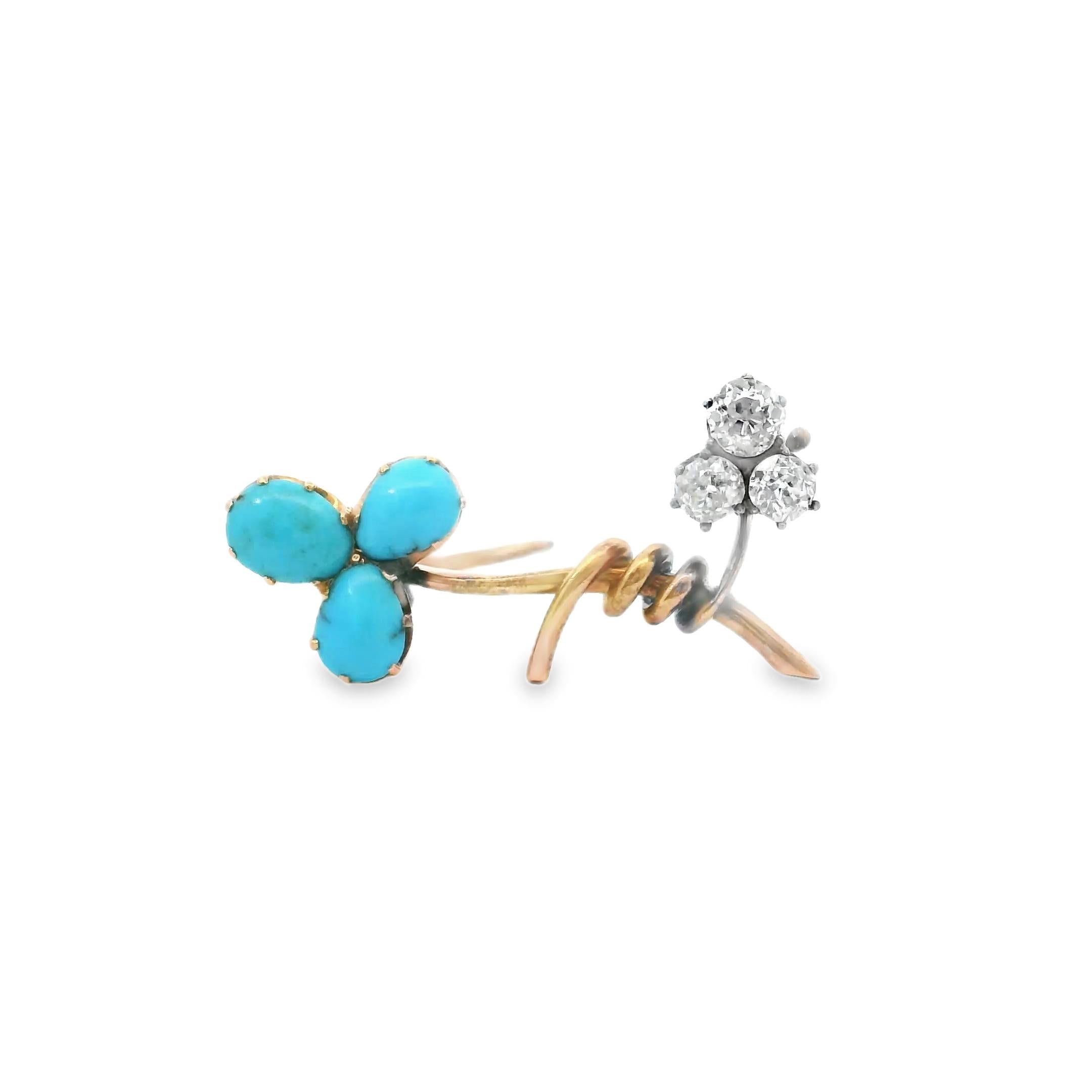FABERGE Antique Turquoise and Diamond Brooch